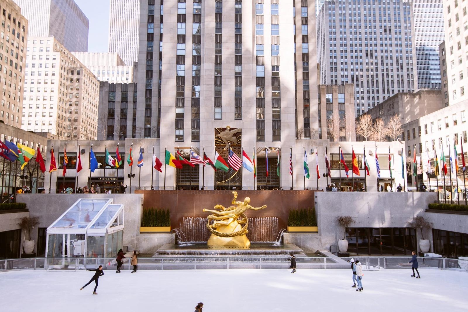 Rockefeller Center, Eislaufbahn, Ikonisch, NYC, Winter, 1600x1070 HD Desktop