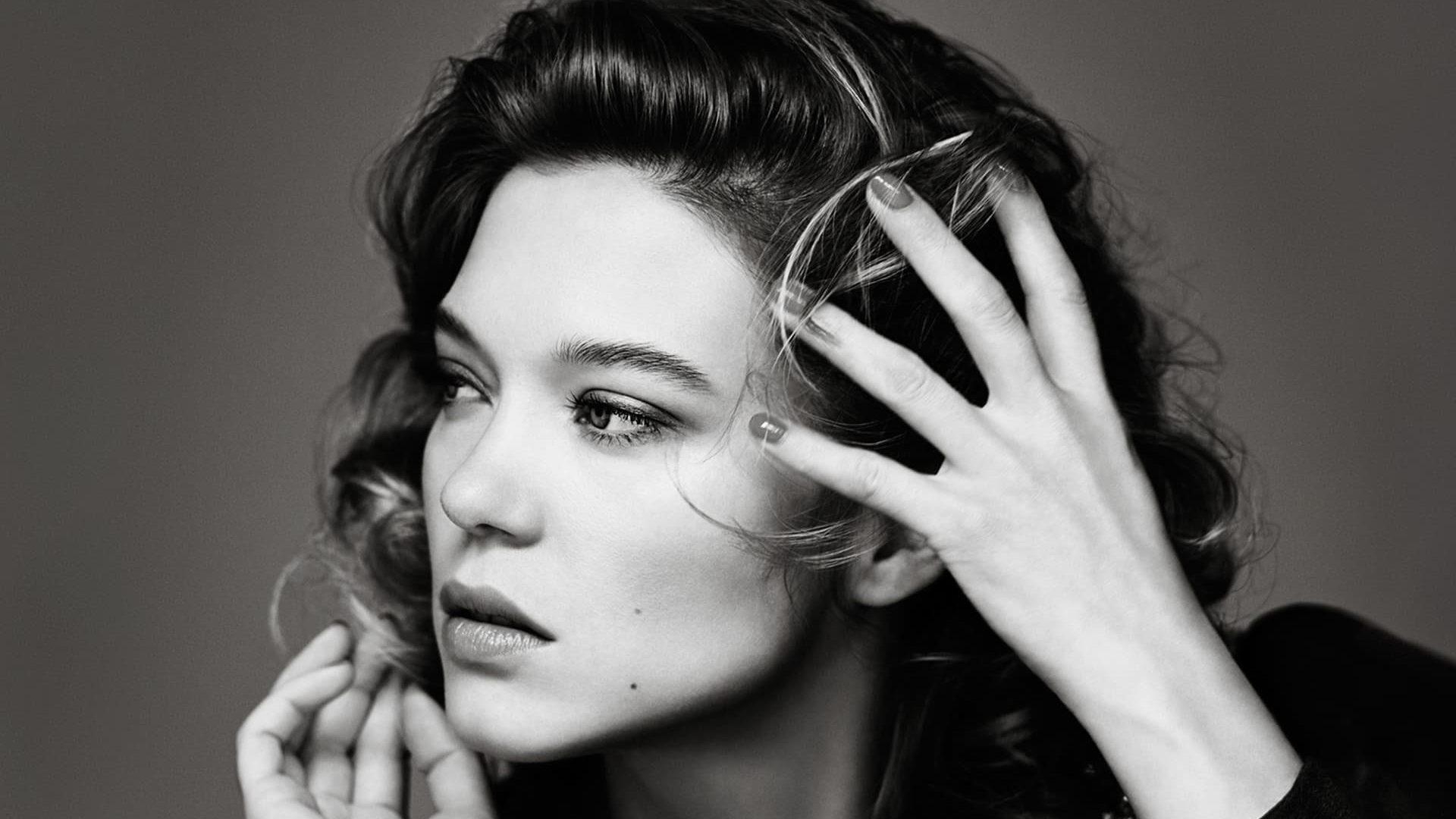 Léa Seydoux, monochrom, Schauspielerin, Bild, Porträt, 1920x1080 Full HD Desktop