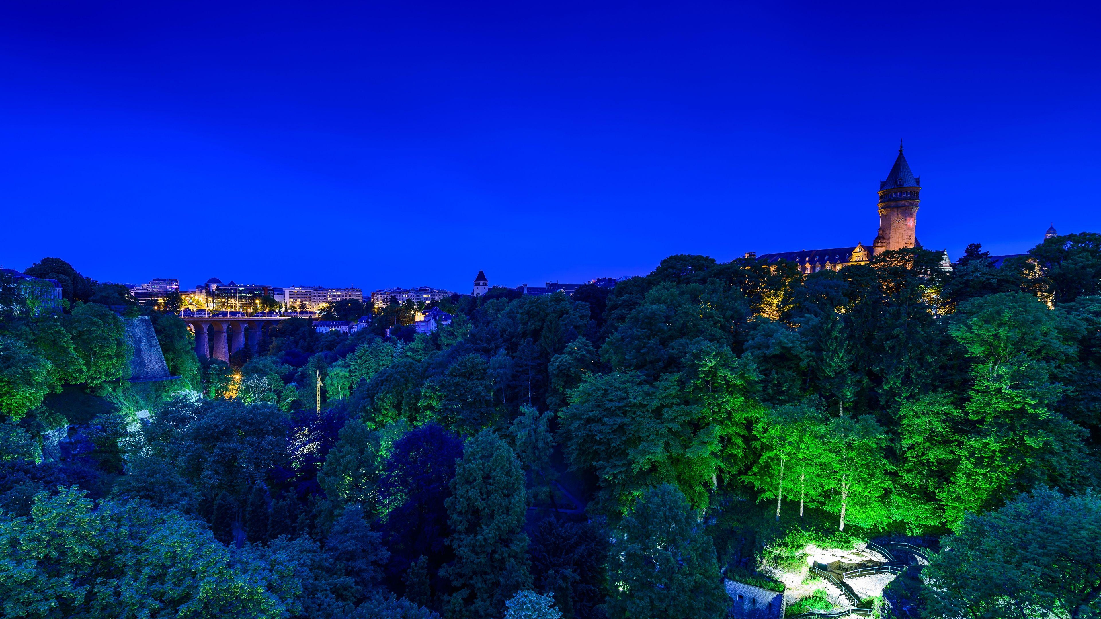 Luxemburg, Schloss, Brücken, Nacht, Natur, 3840x2160 4K Desktop