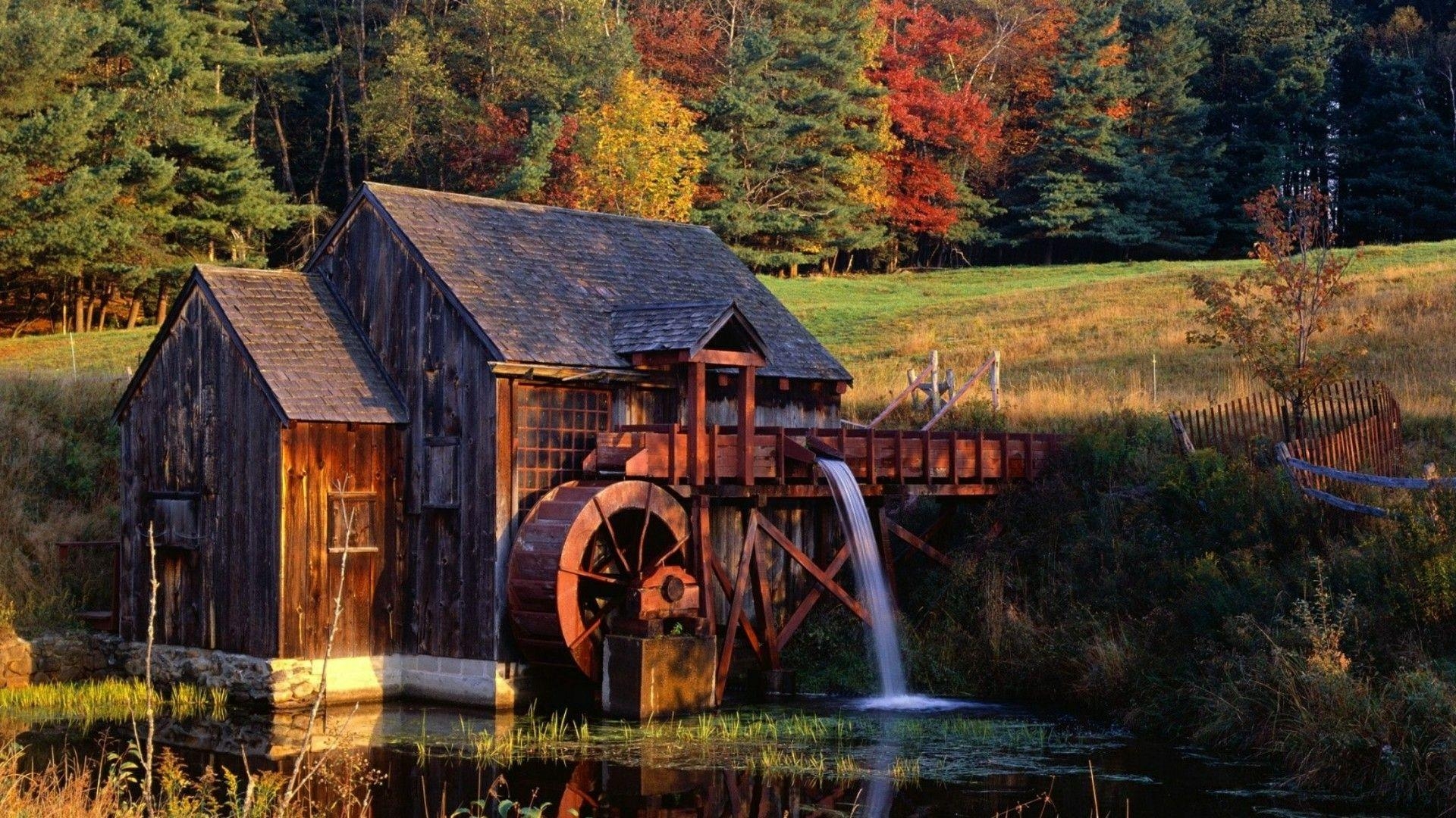 Grist Mill, Vermont, alte Mühle, Landschaft, Reisen, 1920x1080 Full HD Desktop