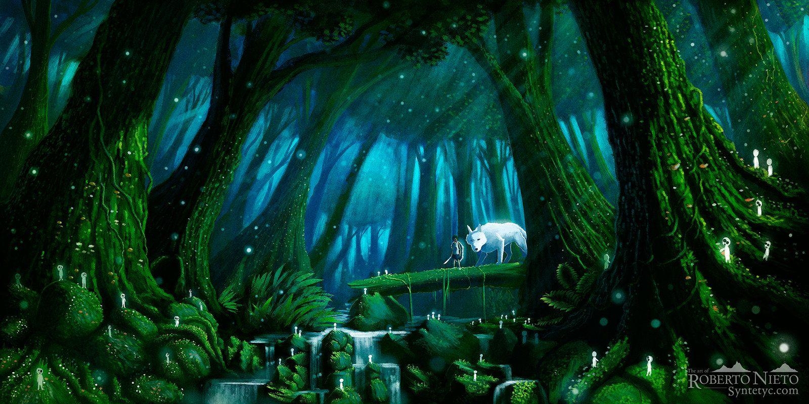 Prinzessin Mononoke HD, Anime Film, Studio Ghibli, Wald, Ashitaka, 1600x800 Dual Screen Desktop