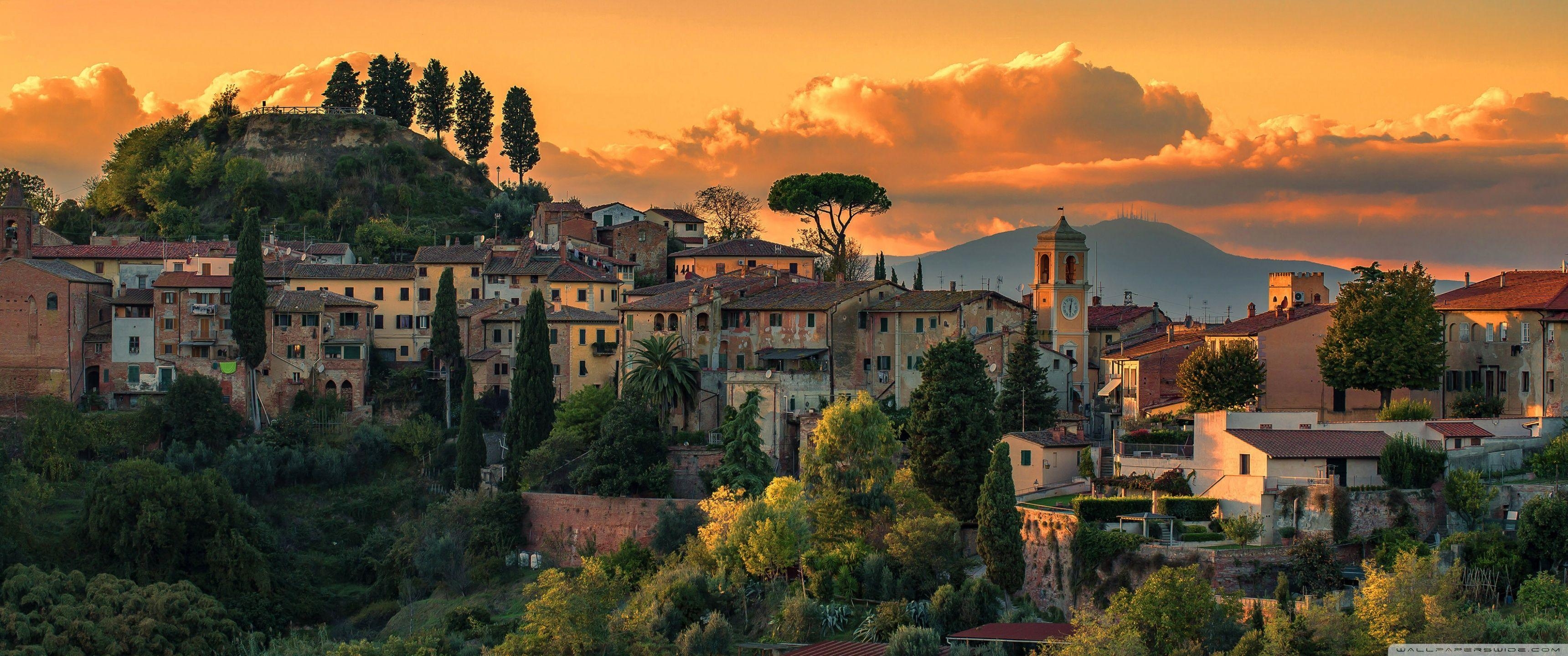 Toskana Italien, Dörfer, 4K, Landschaft, Kultur, 3440x1440 Dual Screen Desktop