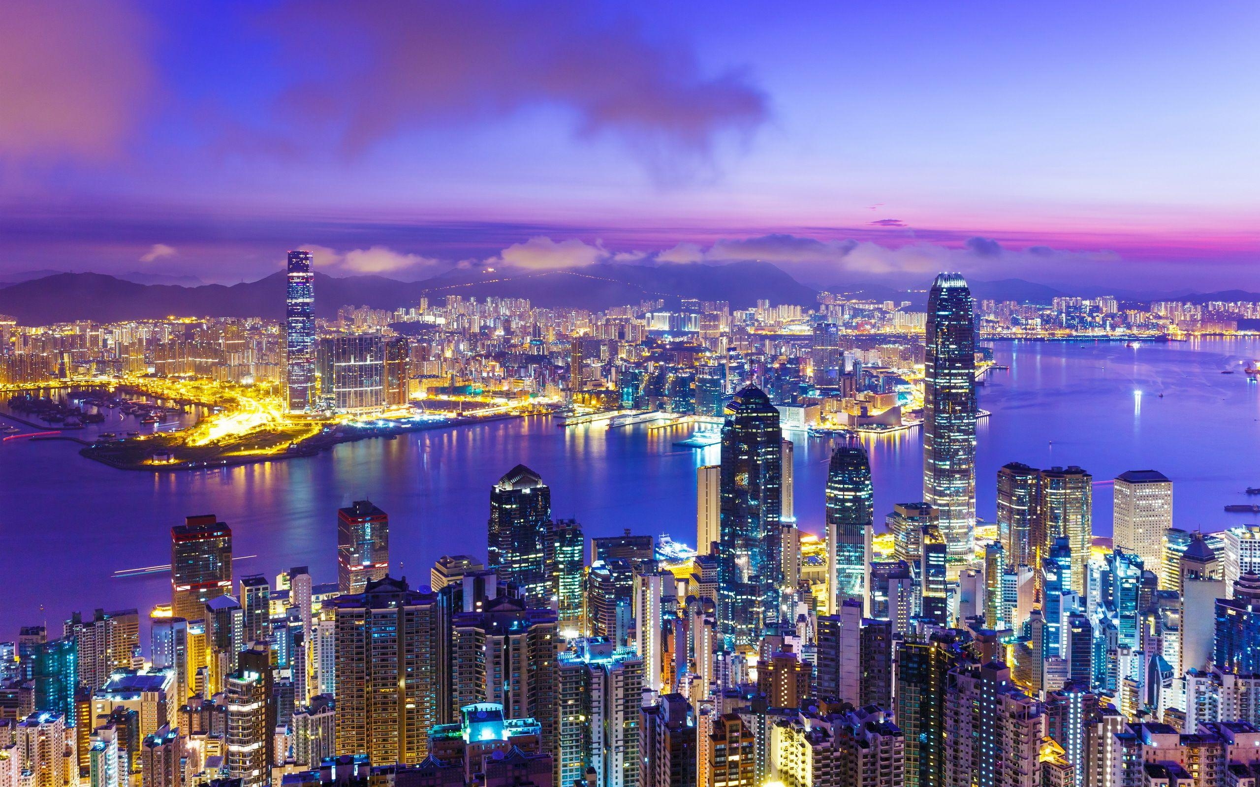 Hong Kong, Moderne, Skyline, Metropole, Nacht, 2560x1600 HD Desktop