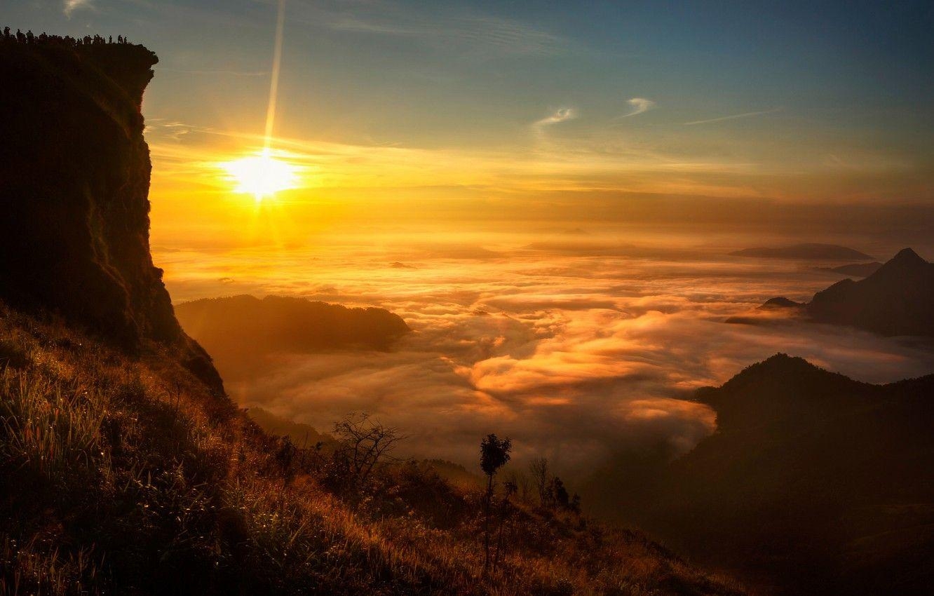 Sonne, Wolken, Felsen, Aussicht, Laos, 1340x850 HD Desktop