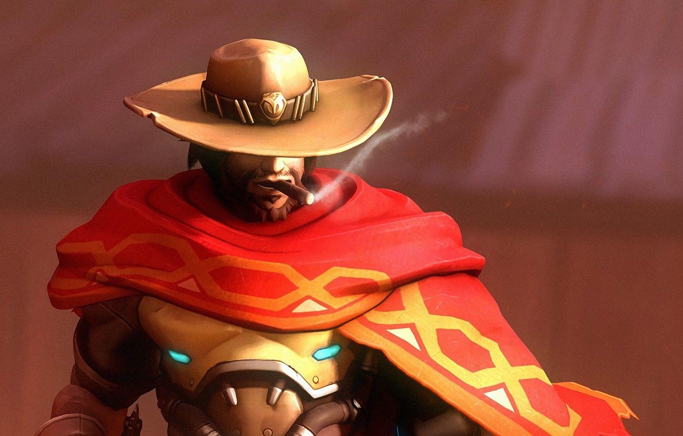 McCree, Cowboy, Overwatch, Hut, Cigarre, 1340x850 HD Desktop