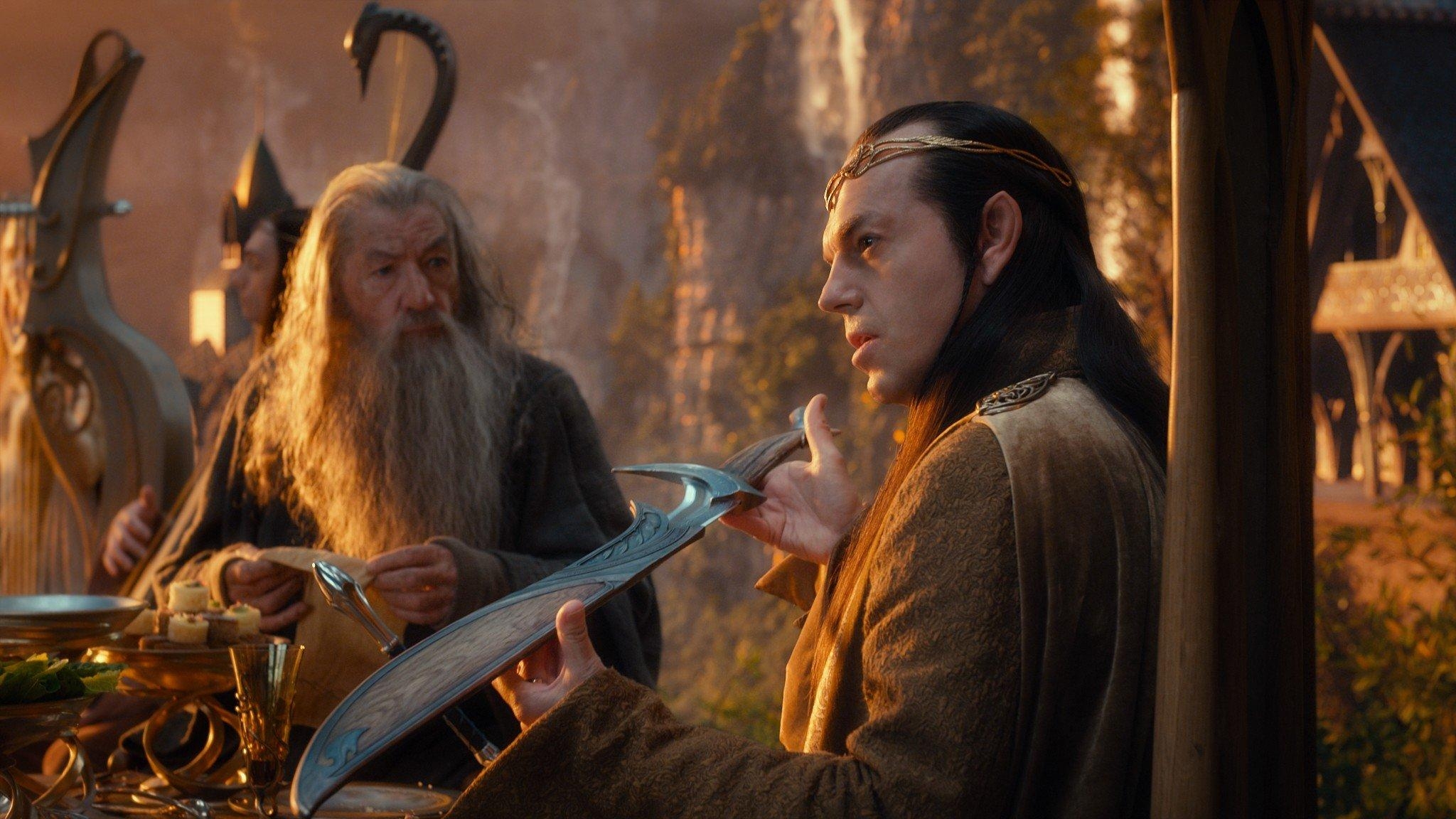 Elrond, Gandalf, Swords, Rivendell, Weaving, 2050x1160 HD Desktop