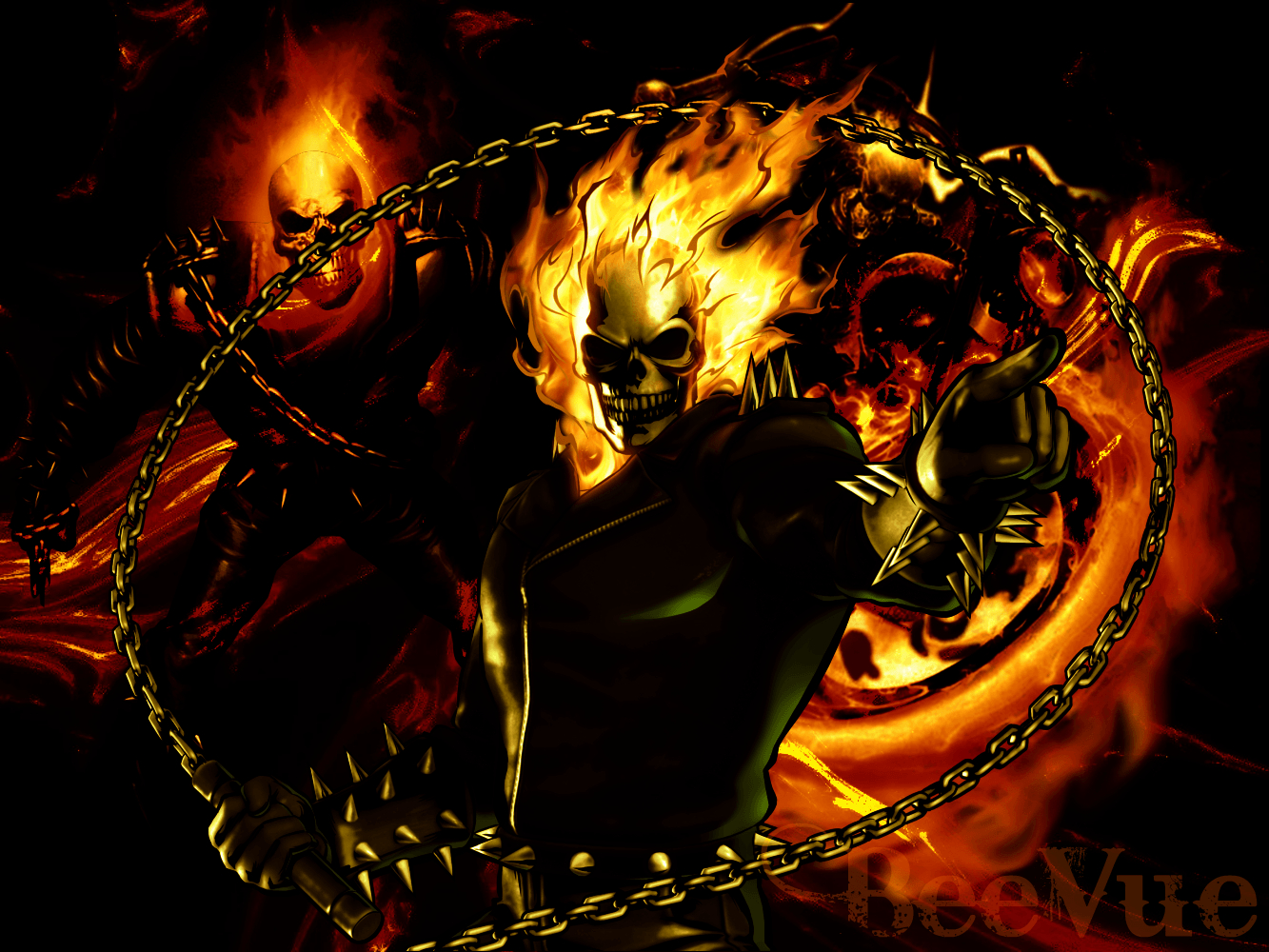 Ghost Rider, Superheld, Comic, Dunkel, Flammen, 1340x1000 HD Desktop