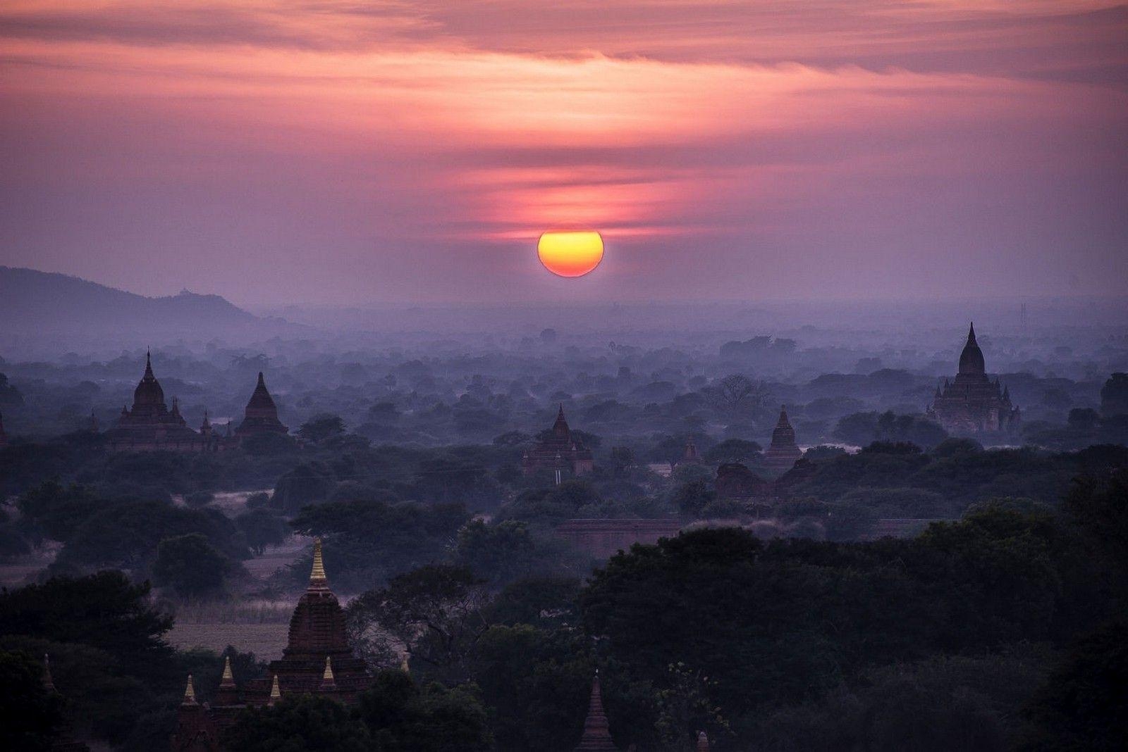 Bagan, Landschaft, Sonnenaufgang, Natur, Tempel, 1600x1070 HD Desktop