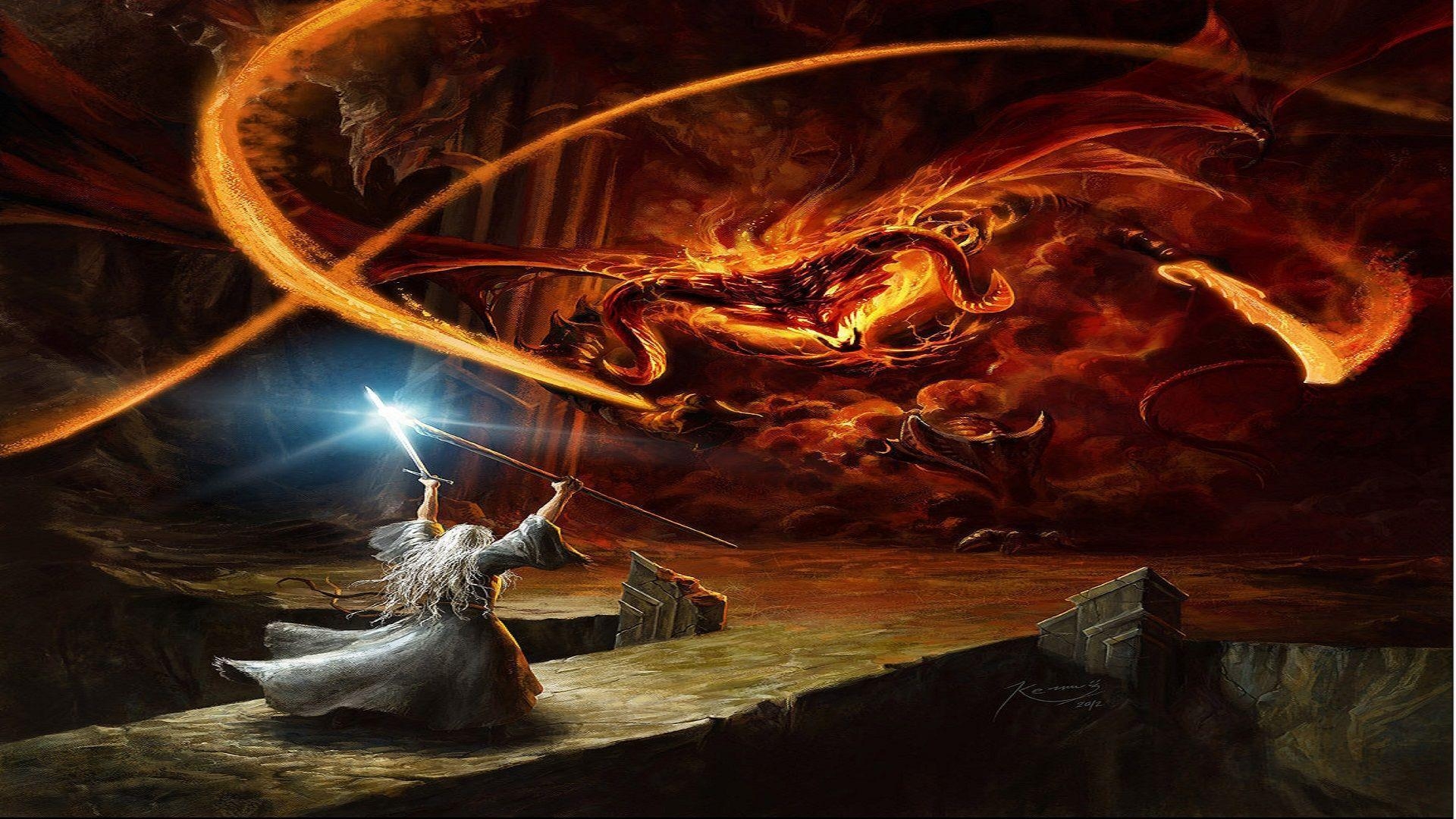 Balrog, HD, Herr der Ringe, Gandalf, Kampf, 1920x1080 Full HD Desktop