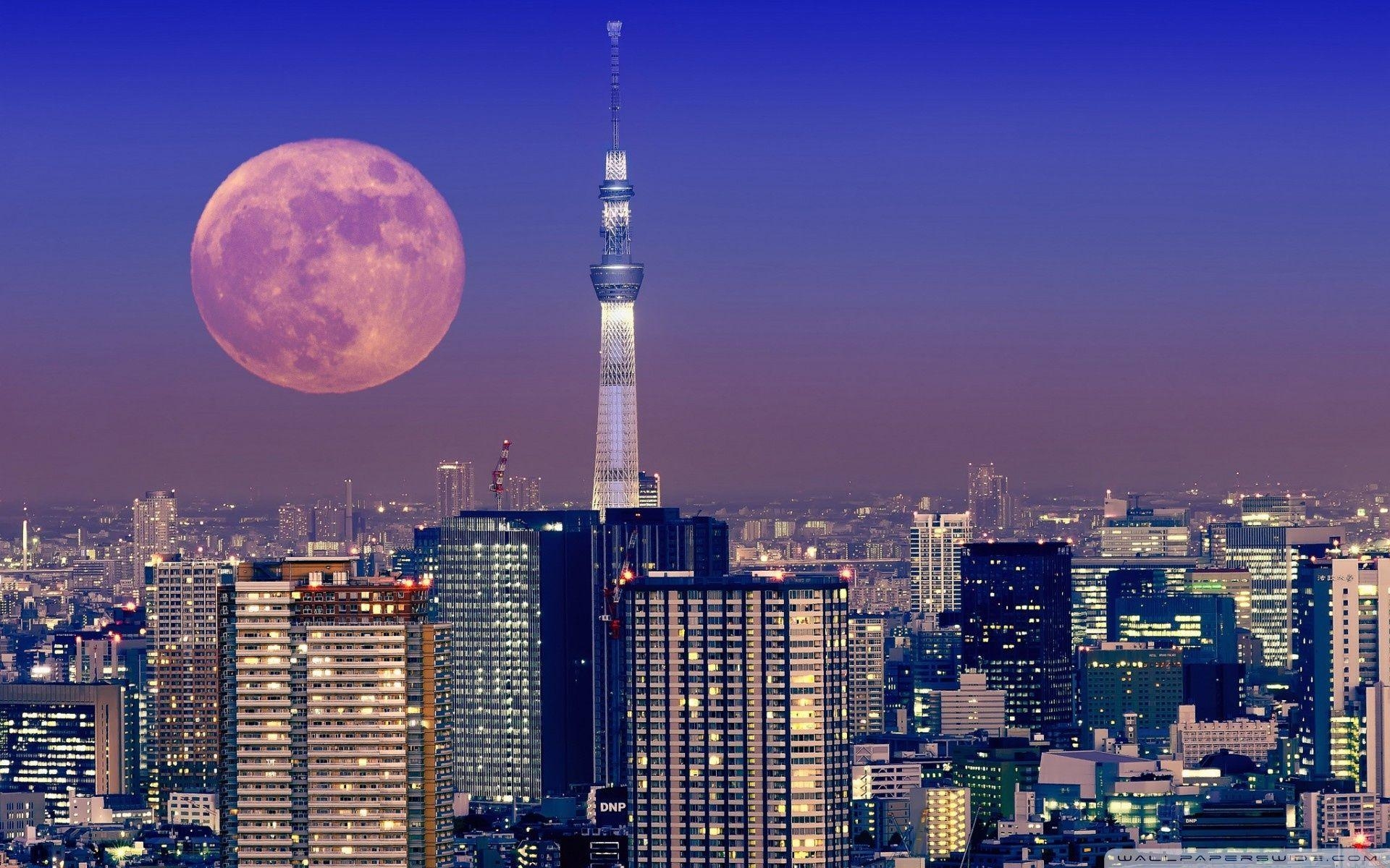 Mond, Tokio, Japan, 4K, Nacht, 1920x1200 HD Desktop