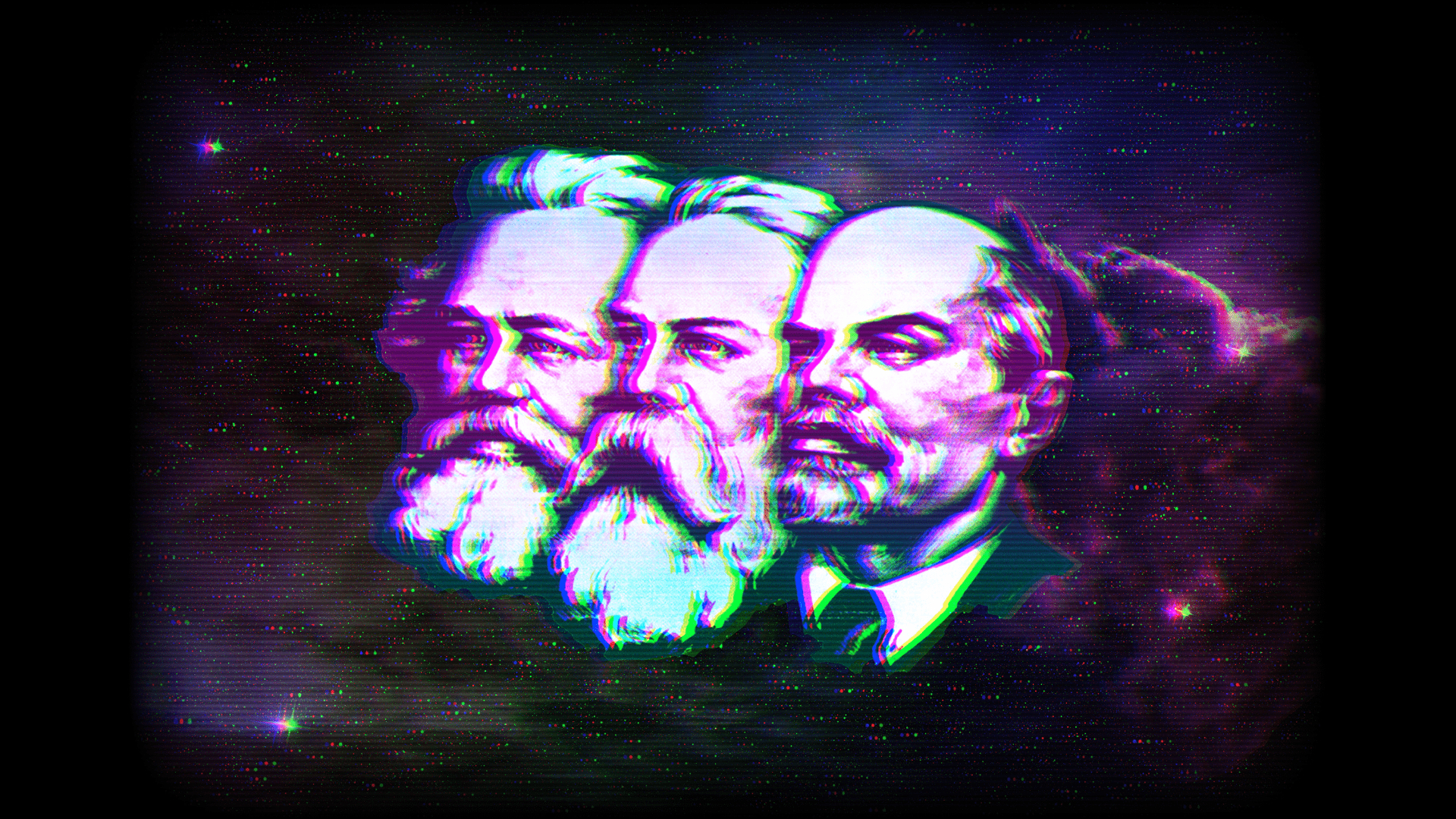 Marx, Engels, Lenin, Originalkunstwerk, Vaporwave, 1920x1080 Full HD Desktop