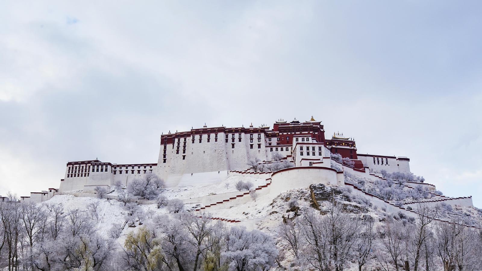 Potala-Palast, Schnee, Geschlossen, Lhasa, Tibet, 1600x900 HD Desktop