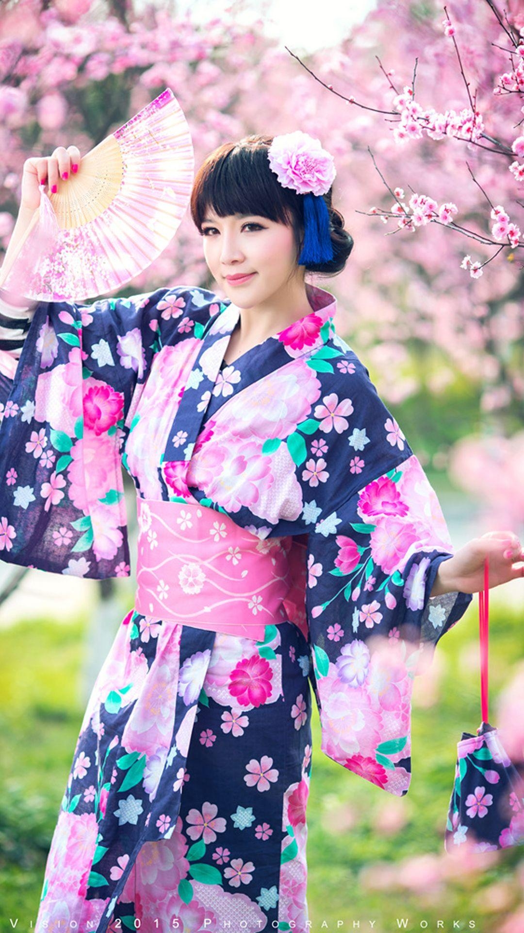 Hübsches Mädchen, Kimono, Android, HD Wallpaper, 1080x1920 Full HD Handy