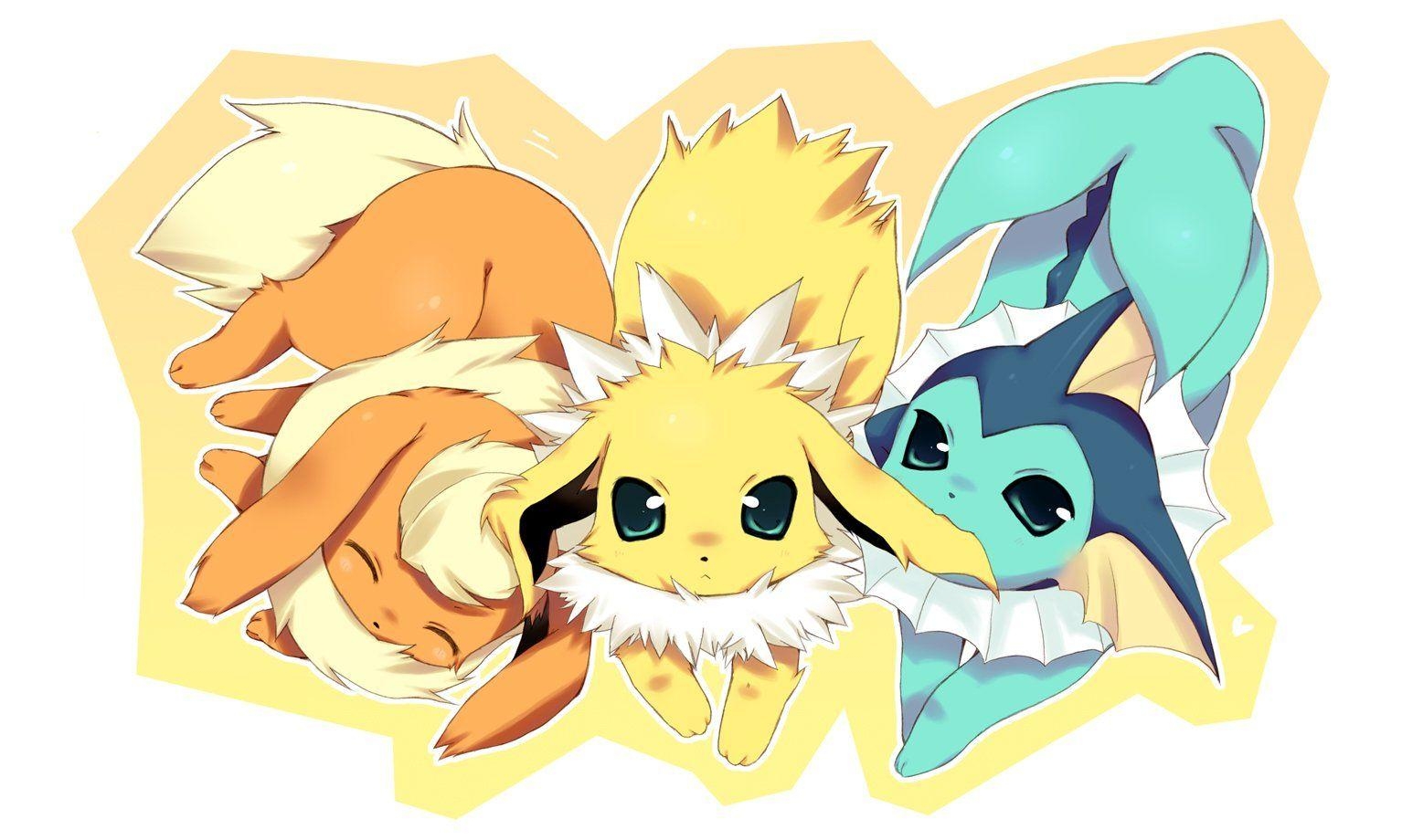 Jolteon, Vaporeon, Flareon, Pokémon, Trio, 1540x920 HD Desktop