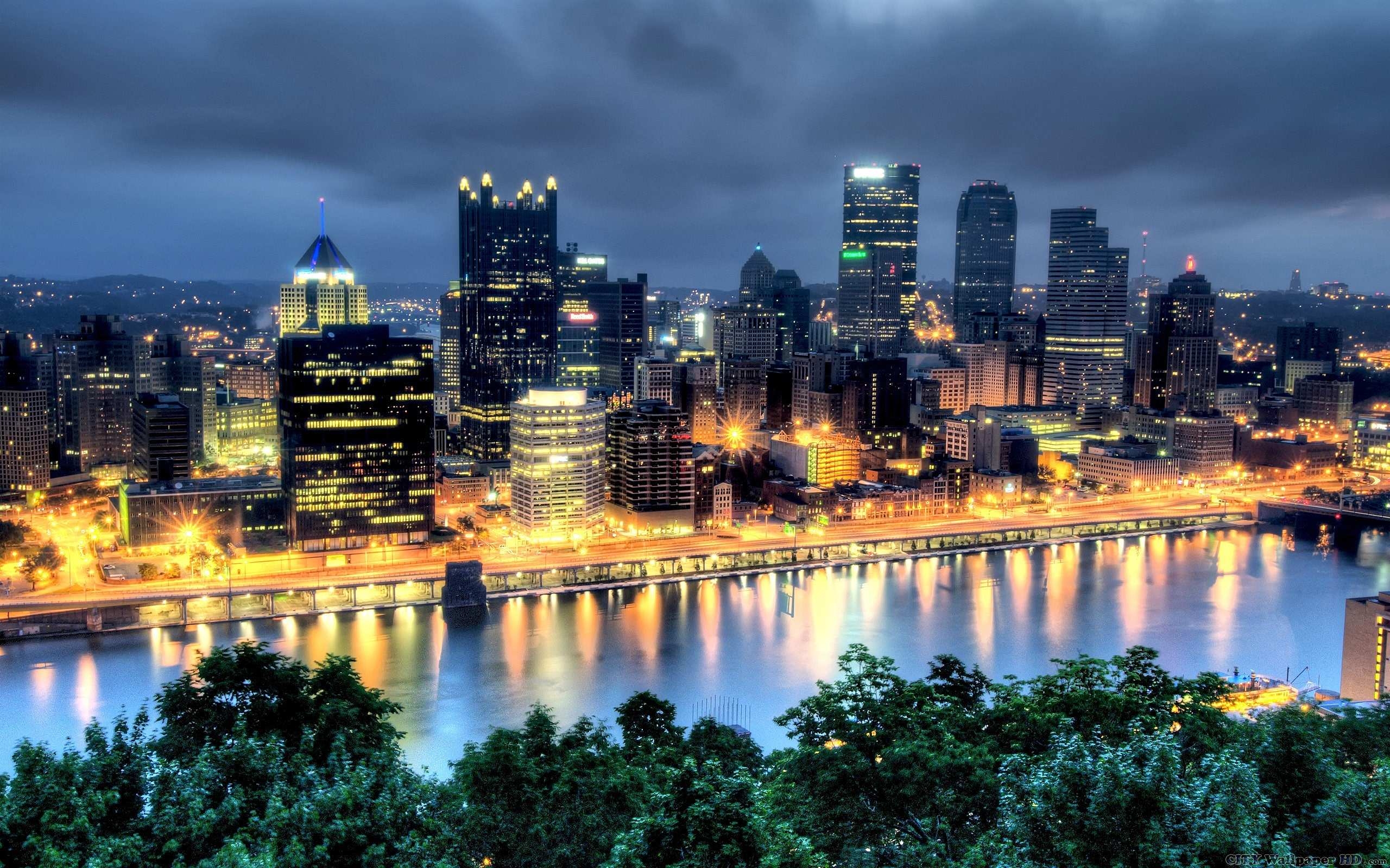 Pittsburgh, Nacht, Lichter, Städte, Panorama, 2560x1600 HD Desktop