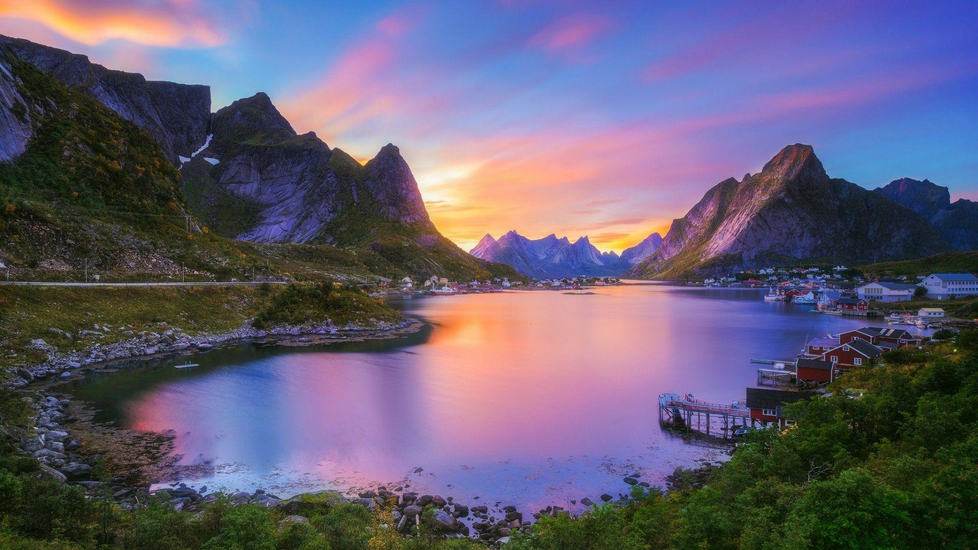 Reine, Norwegen, Landschaft, Studio, Schönheit, 1920x1080 Full HD Desktop