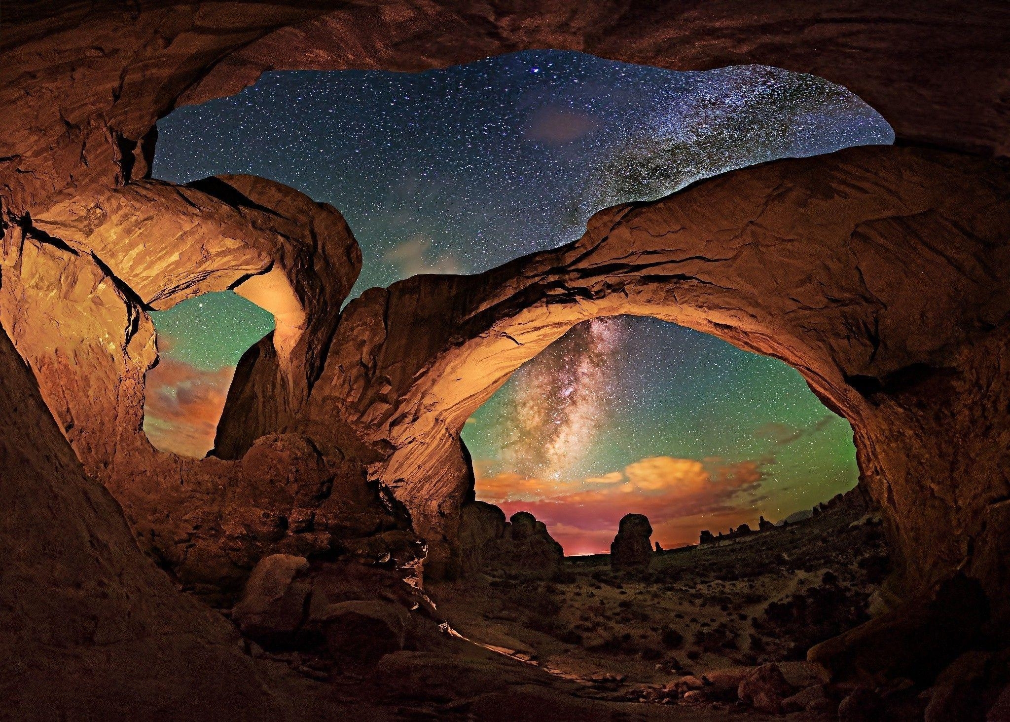 Arches Nationalpark, Landschaft, Milchstraße, Nacht, Erosion, 2050x1470 HD Desktop