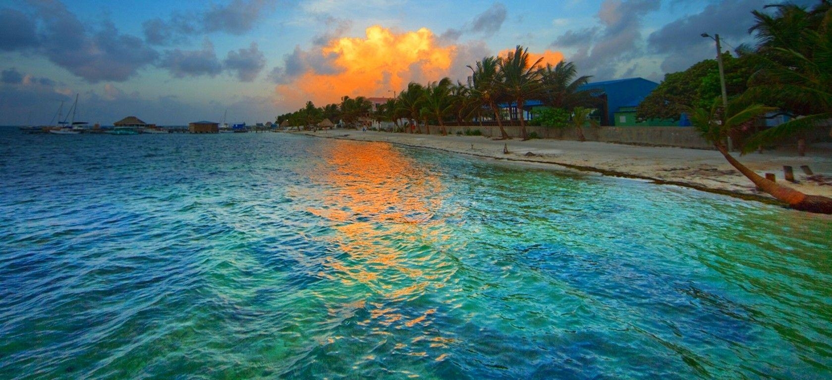 San Pedro, Seaside, Ambergris Caye, Strand, Sonne, 1680x770 Dual Screen Desktop