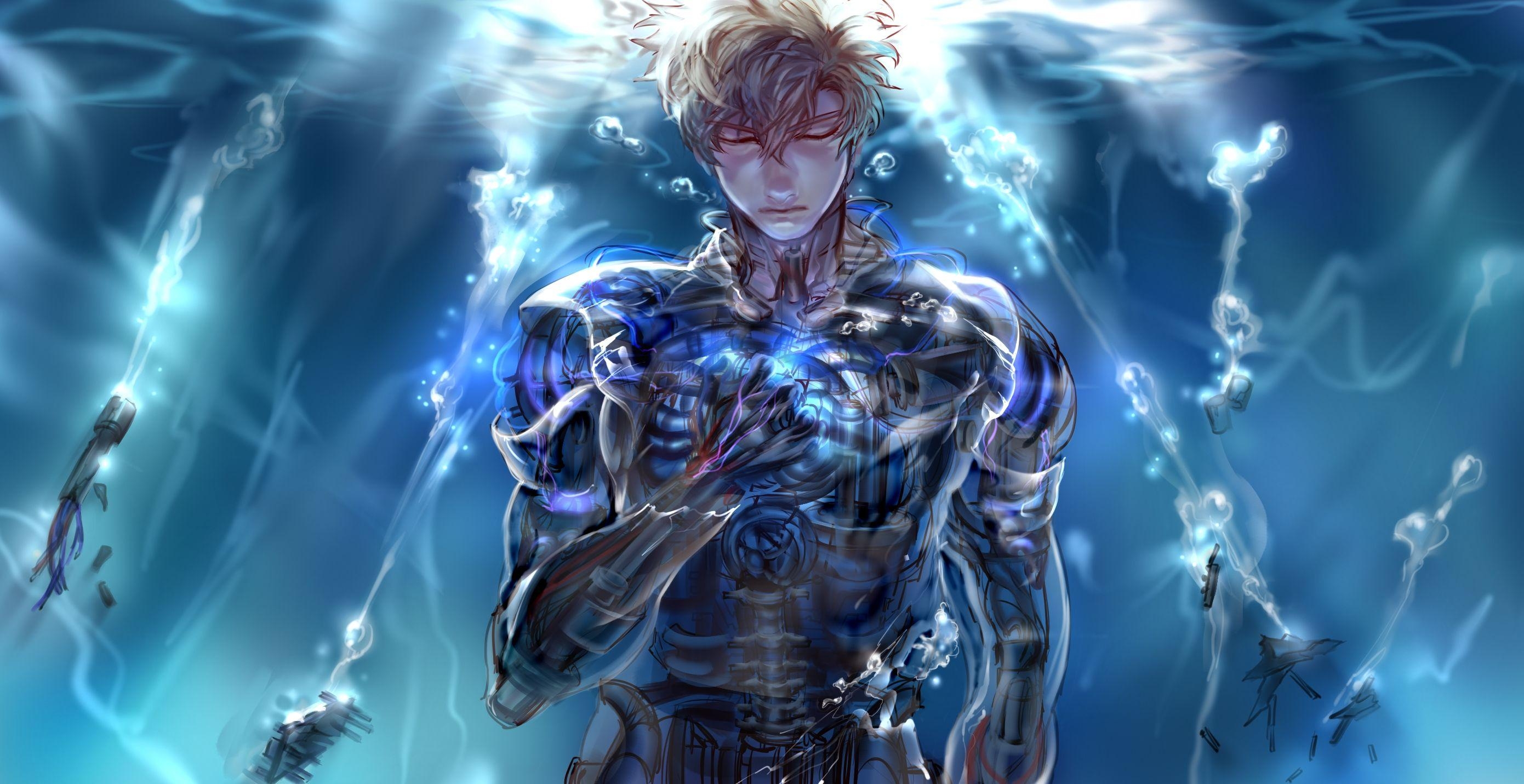 Genos, One Punch Man, Anime, Cyborg, Kampf, 2790x1440 HD Desktop