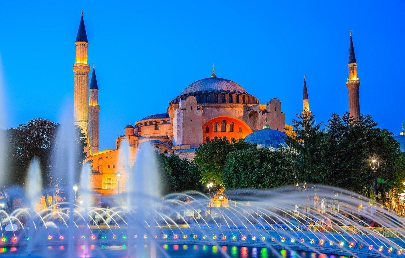 Hagia Sophia, Beleuchtung, Brunnen, Istanbul, Bild, 1340x850 HD Desktop