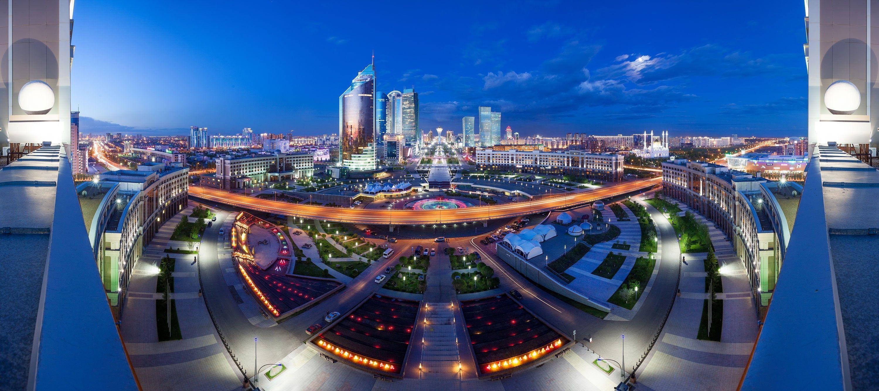 Astana, Kasachstan, HD, Hintergrund, Stadtbild, 3000x1340 Dual Screen Desktop