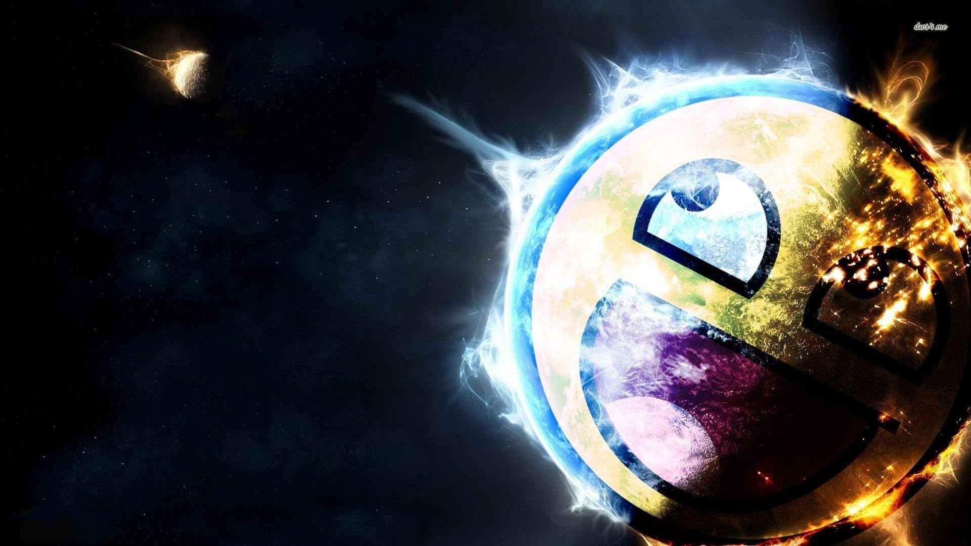 Emoticon, Asteroid, brennend, Kunst, Hintergrund, 1920x1080 Full HD Desktop