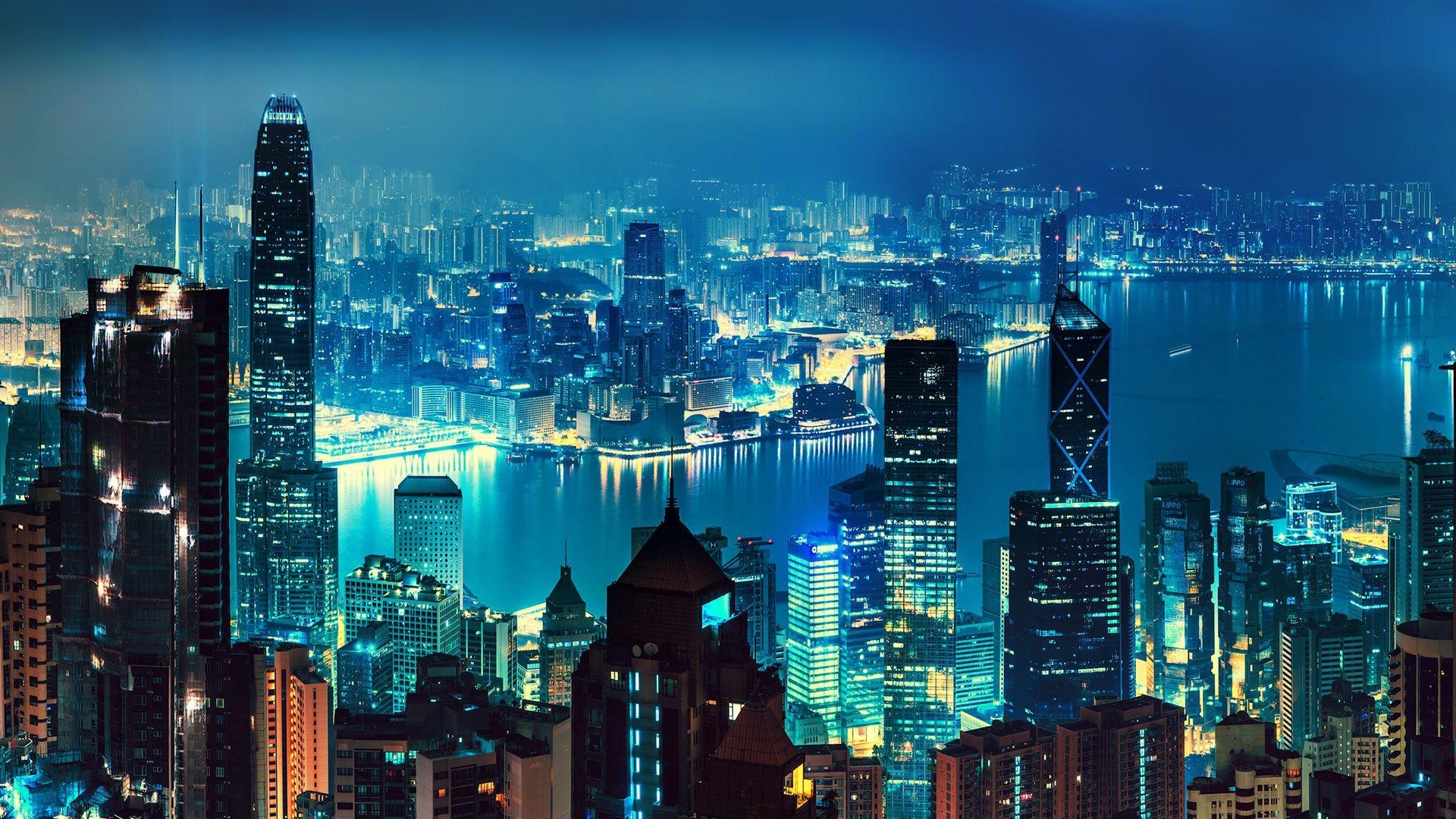 Hongkong Nachtlandschaft, HD, Skyline, Welt, Reisen, 1920x1080 Full HD Desktop