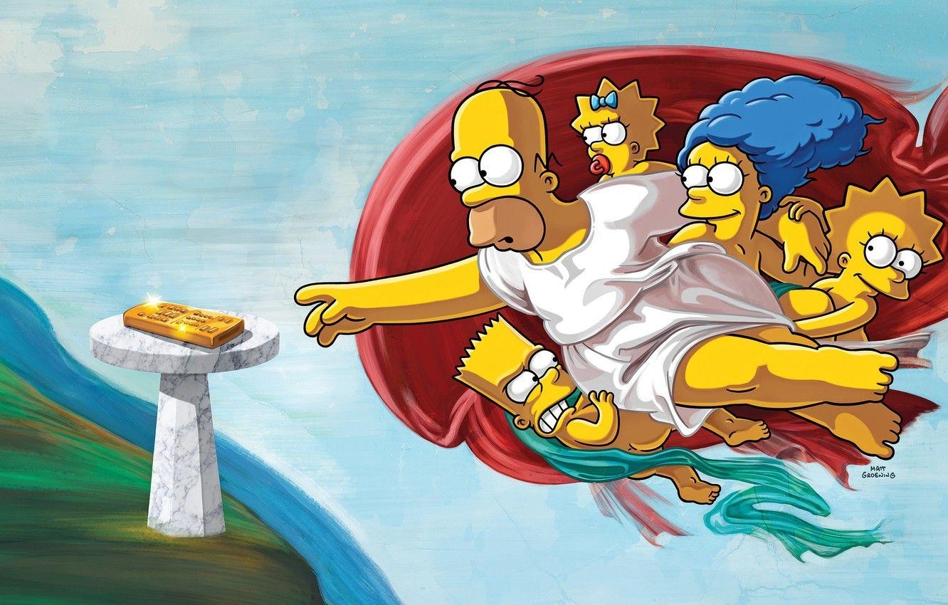 Homer, Maggie, Familie, Cartoon, Simpsons, 1340x850 HD Desktop