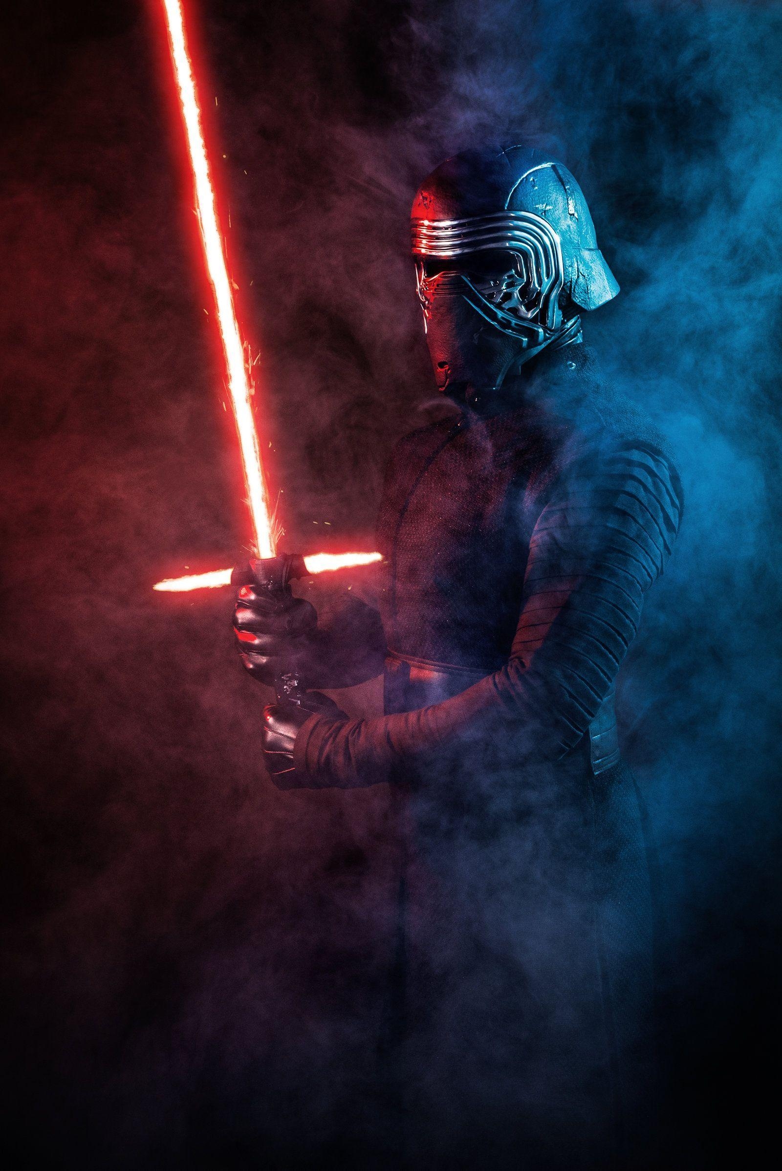 Kylo Ren, Helm, Lichtschwert, Adenry, Star Wars, 1600x2400 HD Handy