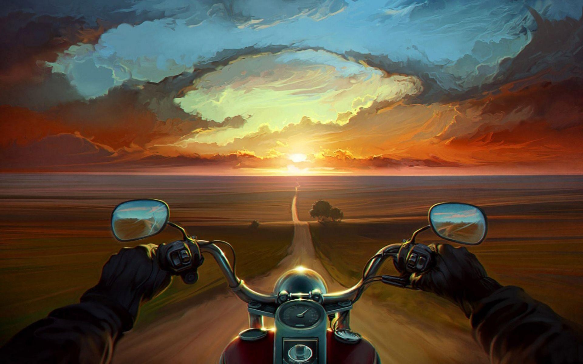 Kunst, Straße, Sonnenuntergang, Motorrad, Natürliche Schönheit, 1920x1200 HD Desktop