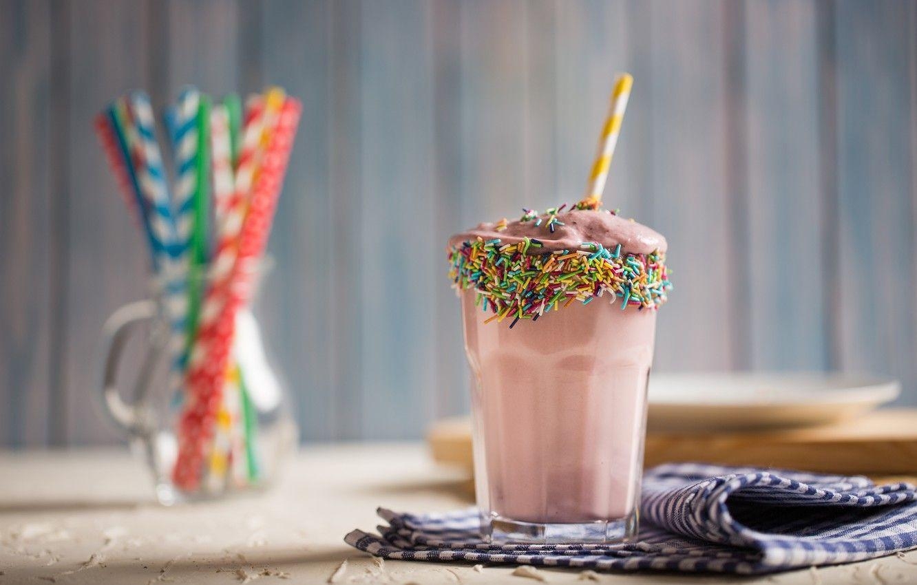 Milchshake, Glas, Beeren, Desktop, Röhrchen, 1340x850 HD Desktop