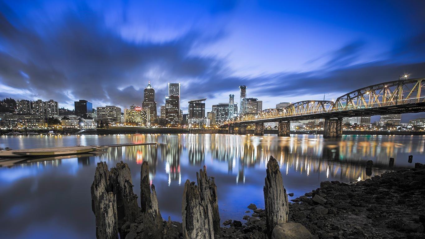 Kostenloser Download, Portland Skyline, Willamette Fluss, Oregon, Reisen, 1370x770 HD Desktop