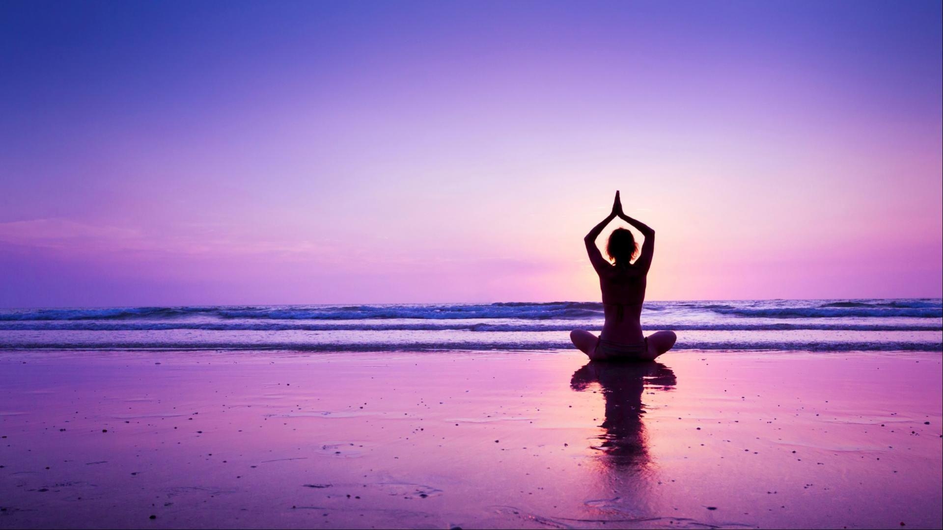 Yoga bei Sonnenuntergang, Strand, Mädchen, HD, 1920x1080 Full HD Desktop