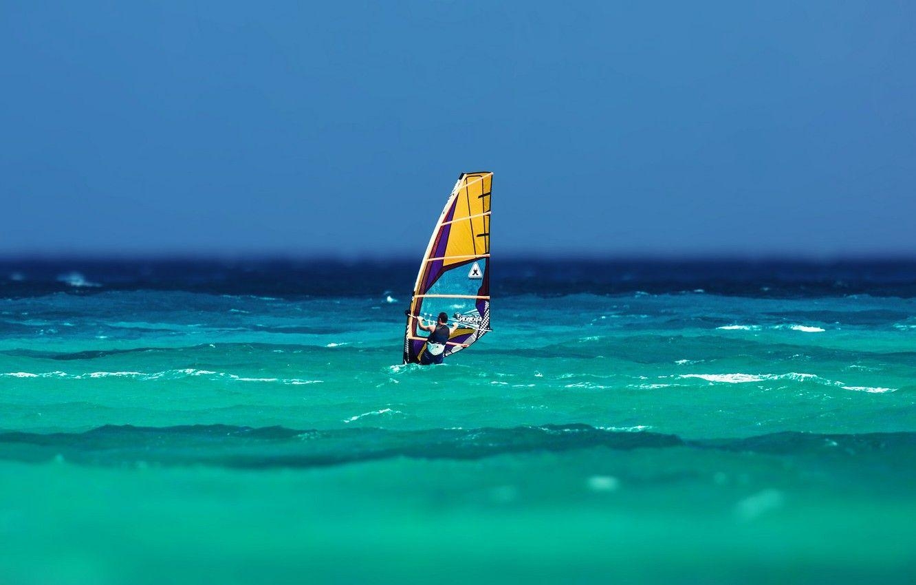 Meer, Welle, Himmel, Wind, Windsurfbrett, 1340x850 HD Desktop