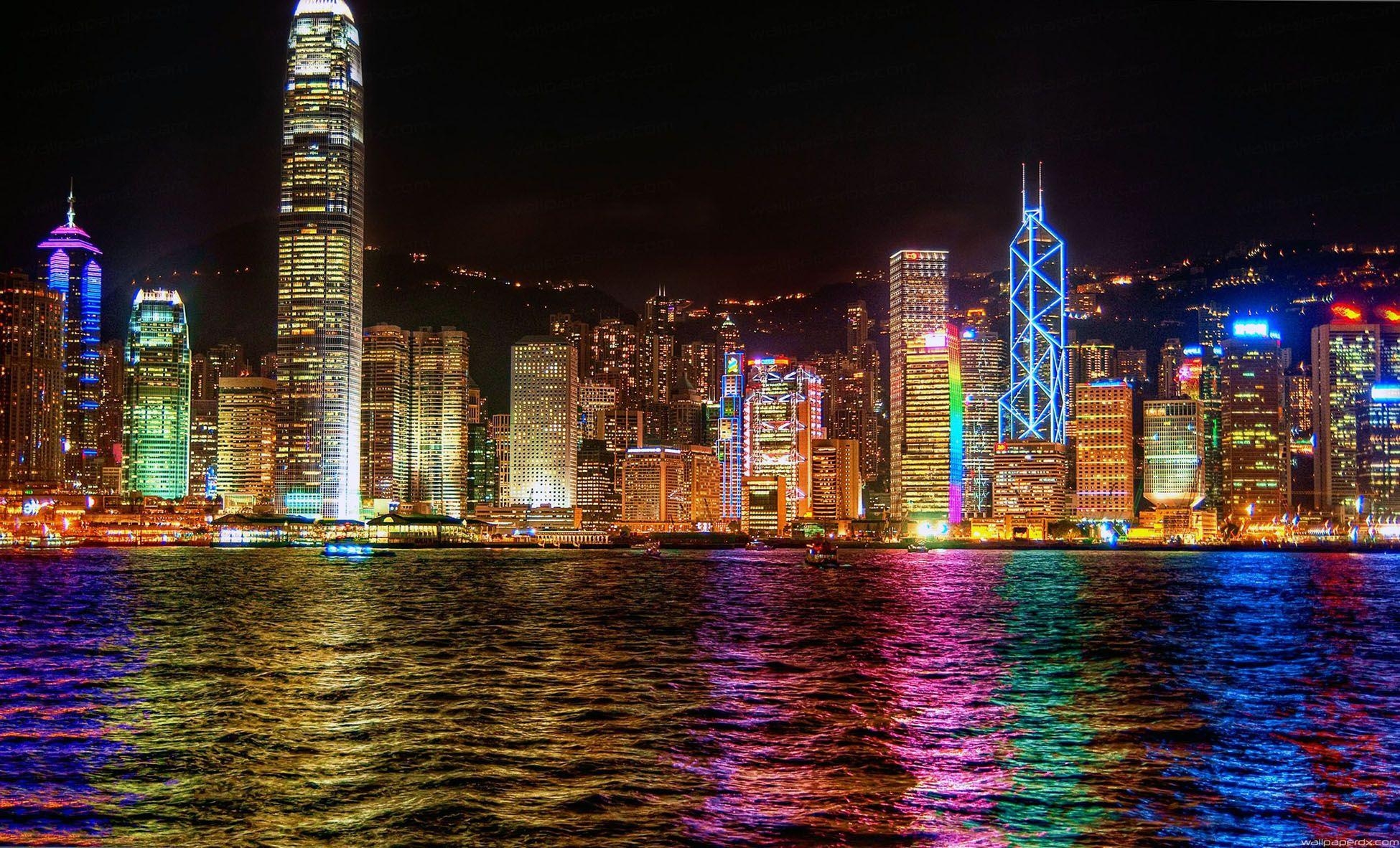 Hong Kong, Symphonie der Lichter, Voll HD, Nachtansicht, 1950x1190 HD Desktop