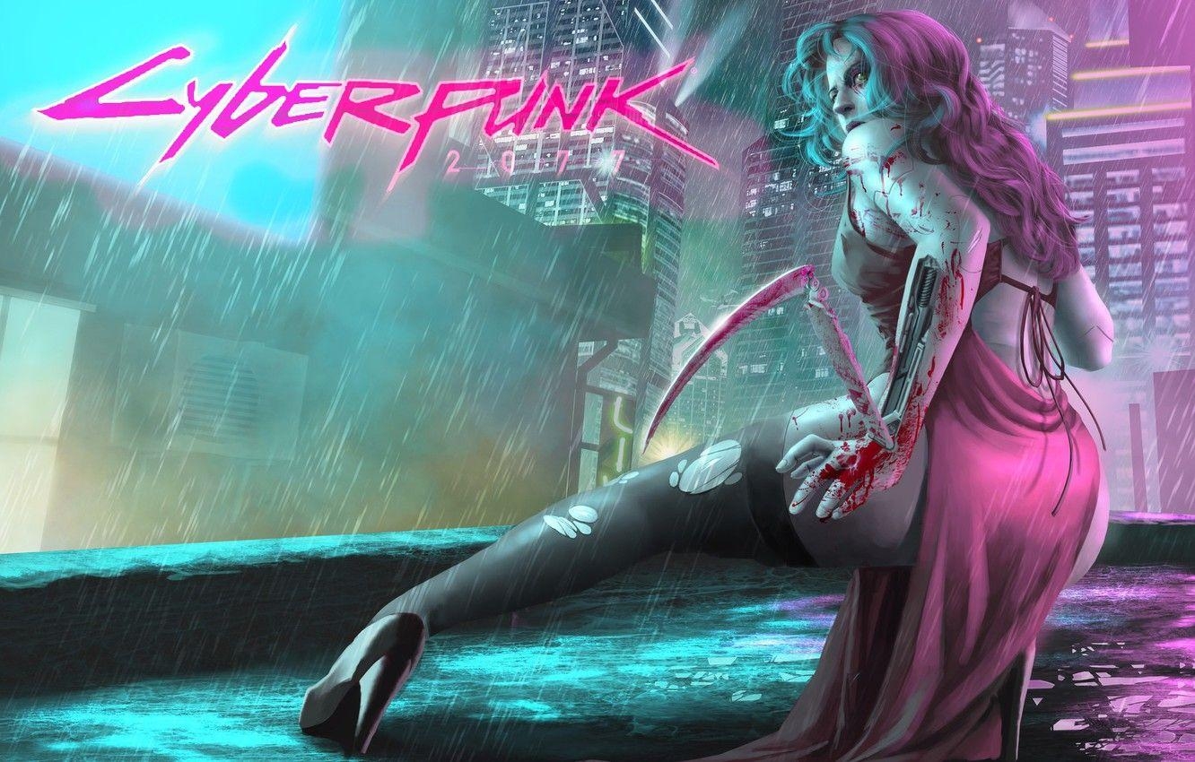 Cyberpunk 2077, Mädchen, Stadt, Regen, Cyborg, 1340x850 HD Desktop