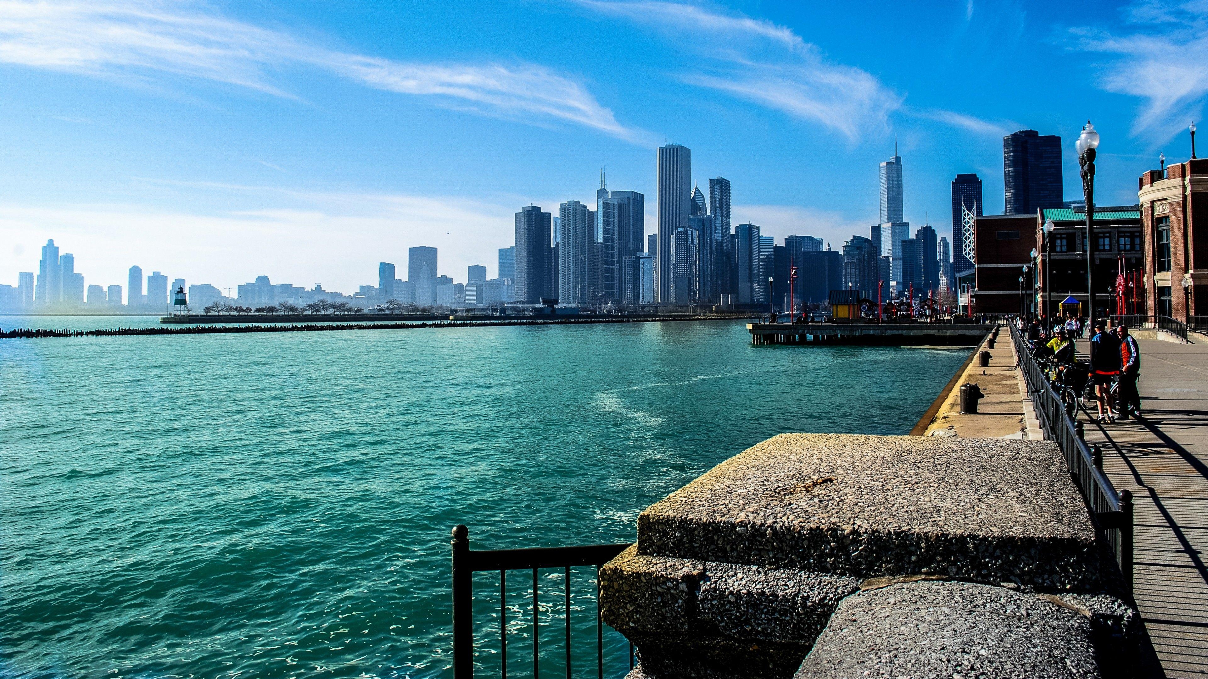 Chicago, Michigansee, Maritimes, Uferpromenade, Illinois, 3840x2160 4K Desktop