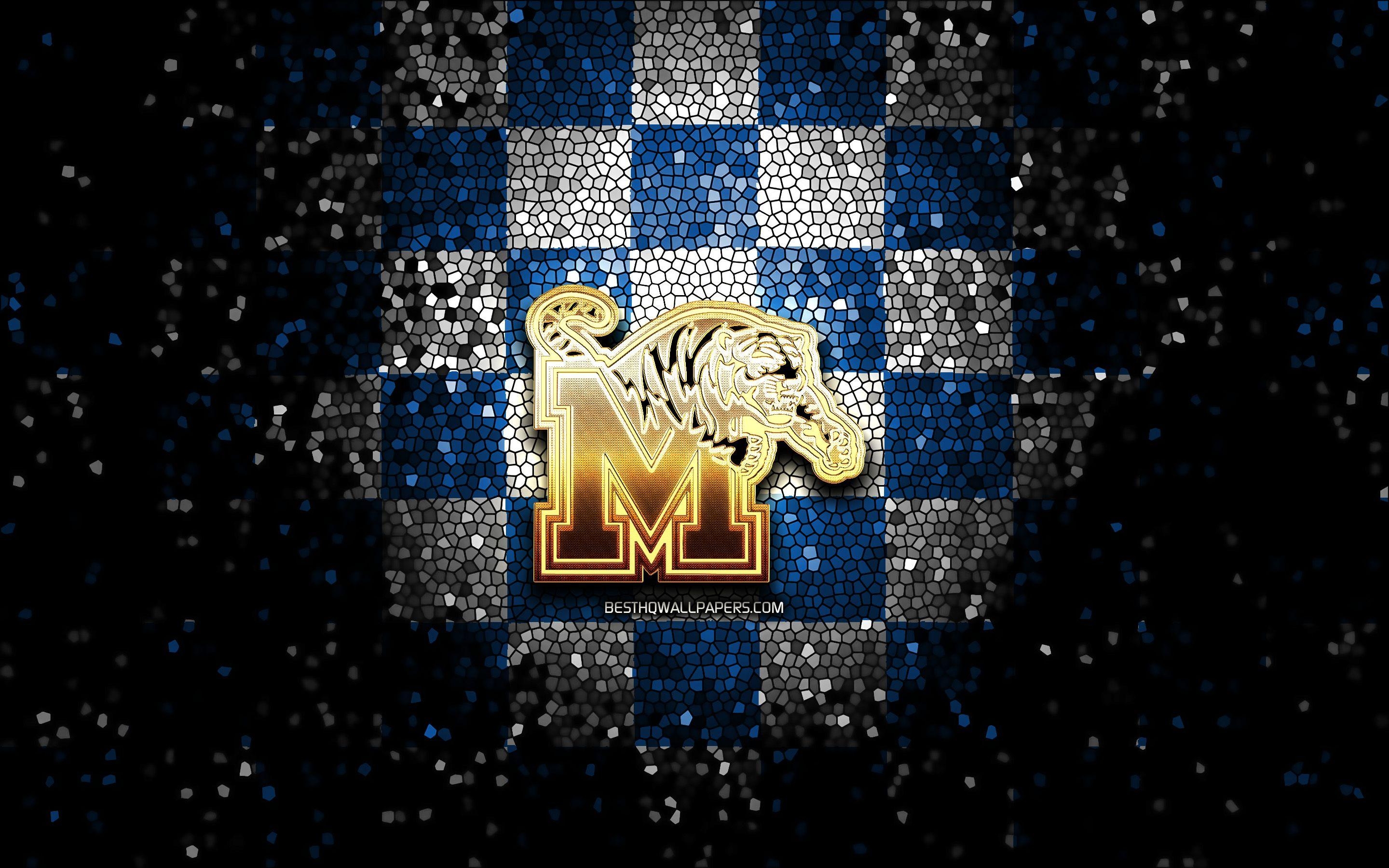 Memphis Tigers, NCAA, Glitzerlogo, American Football, Blau-Weiß, 2880x1800 HD Desktop