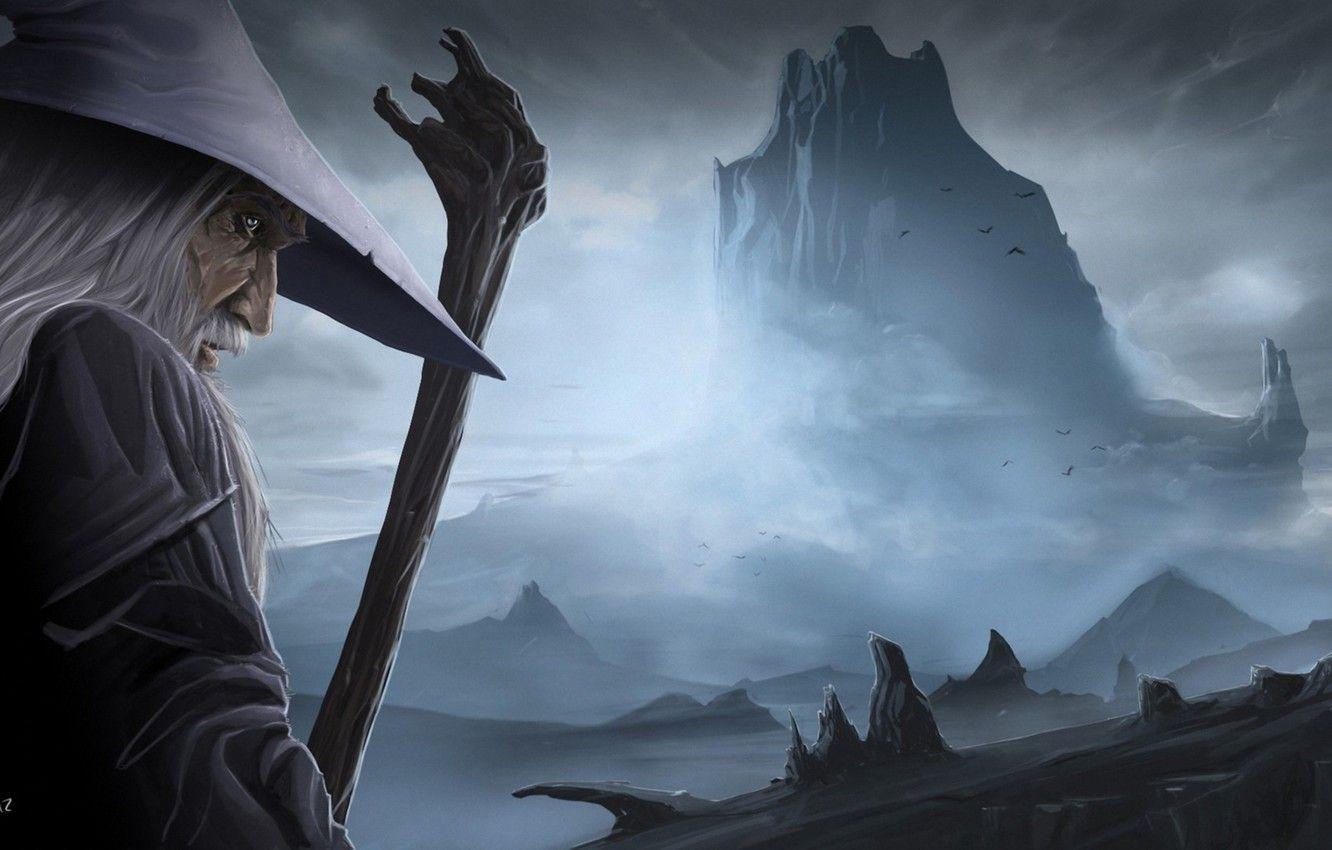 Berg, Gandalf, Alter Mann, Stab, Kunst, 1340x850 HD Desktop