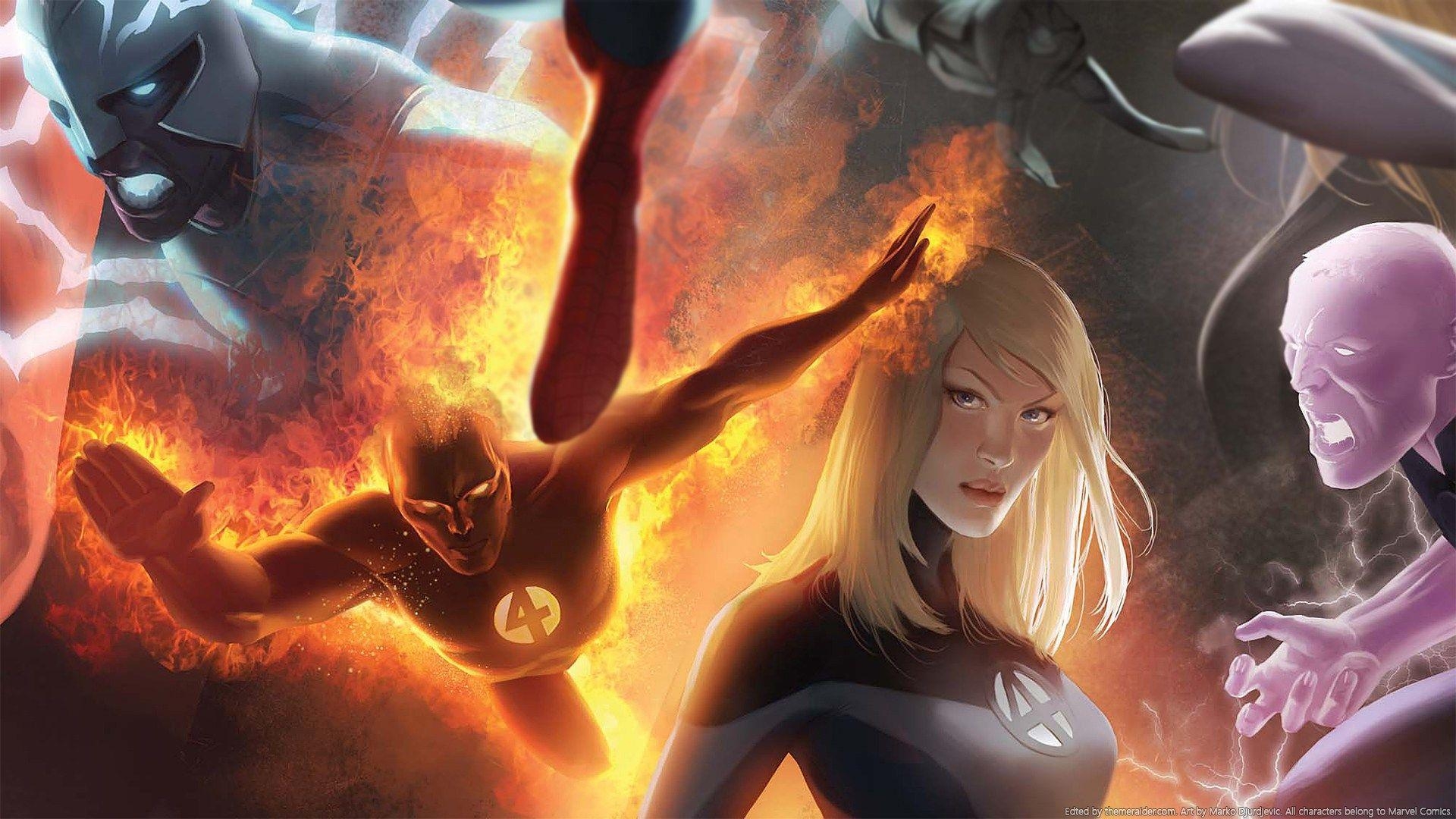 Kunst, Menschliche Fackel, Johnny Storm, Sue Storm, Marvel, 1920x1080 Full HD Desktop