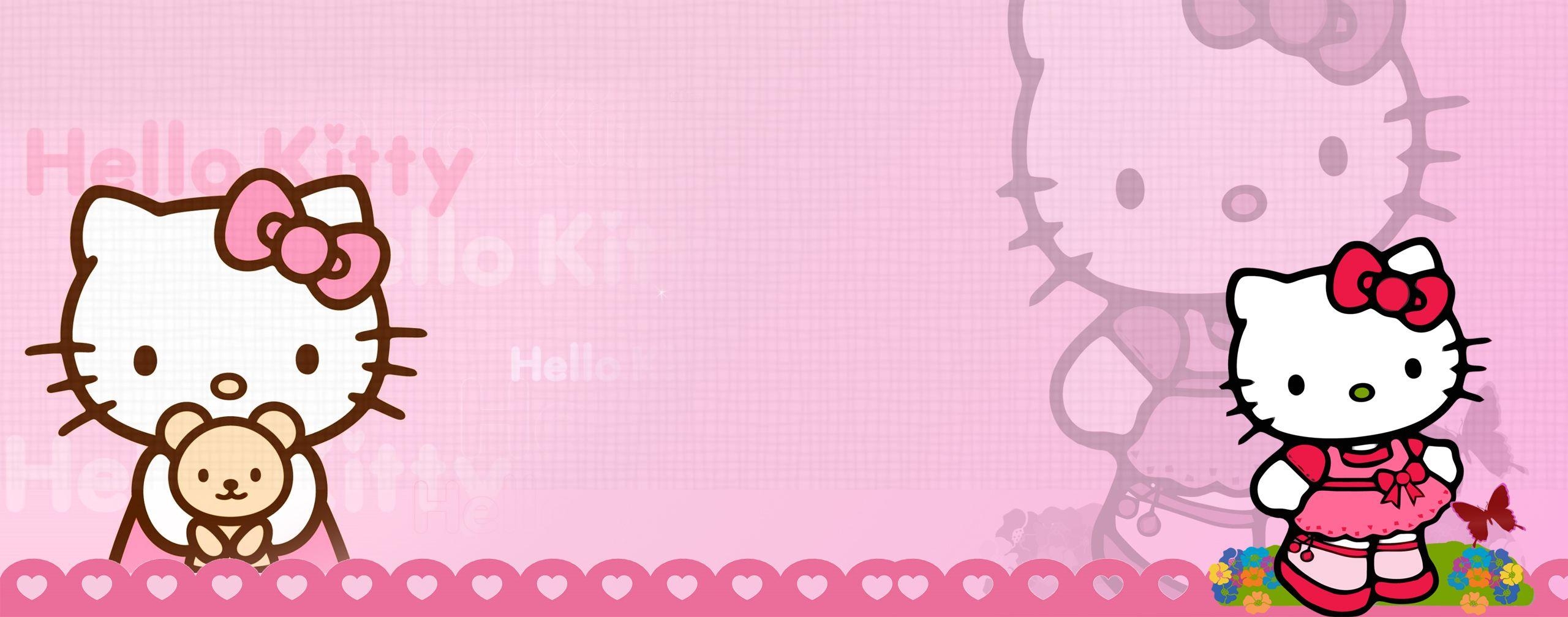 Hallo Kitty, Design, Hintergrund, Rosa, Comic, 2560x1010 Dual Screen Desktop