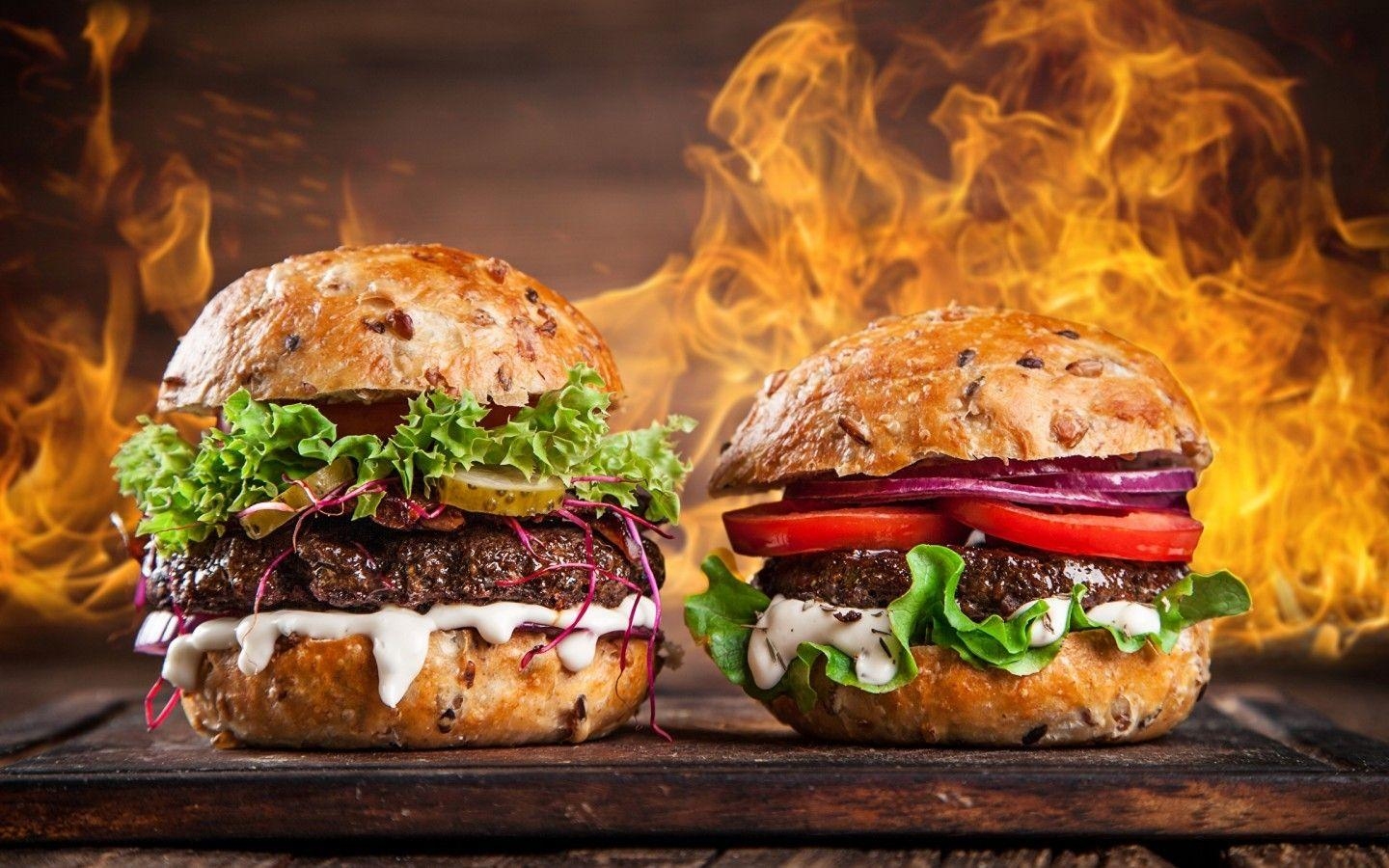 Hamburger, Flammen, Fast Food, HD, Wallpaper, 1440x900 HD Desktop