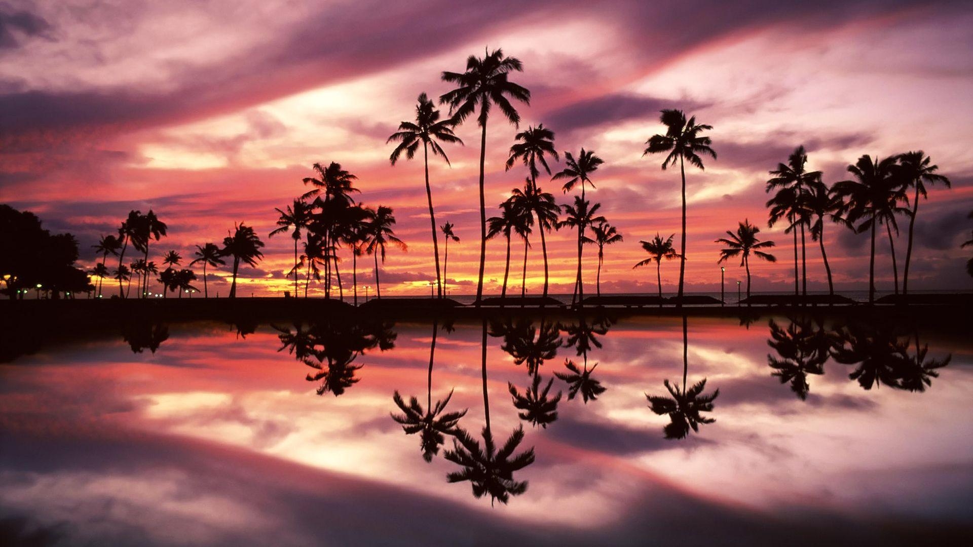 Ala Moana Park, Sonnenuntergang, Honolulu, Hawaii, Oahu, 1920x1080 Full HD Desktop