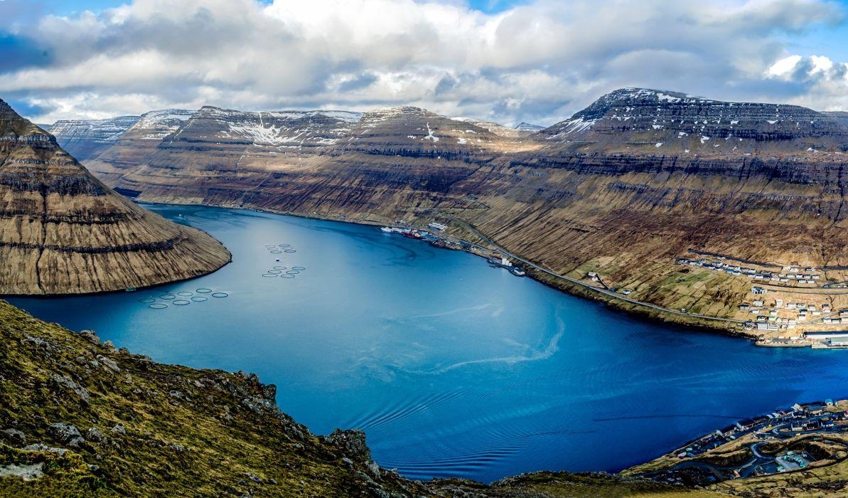 Dänemark, See, Berge, Wolken, Klaksvík, 1200x700 HD Desktop