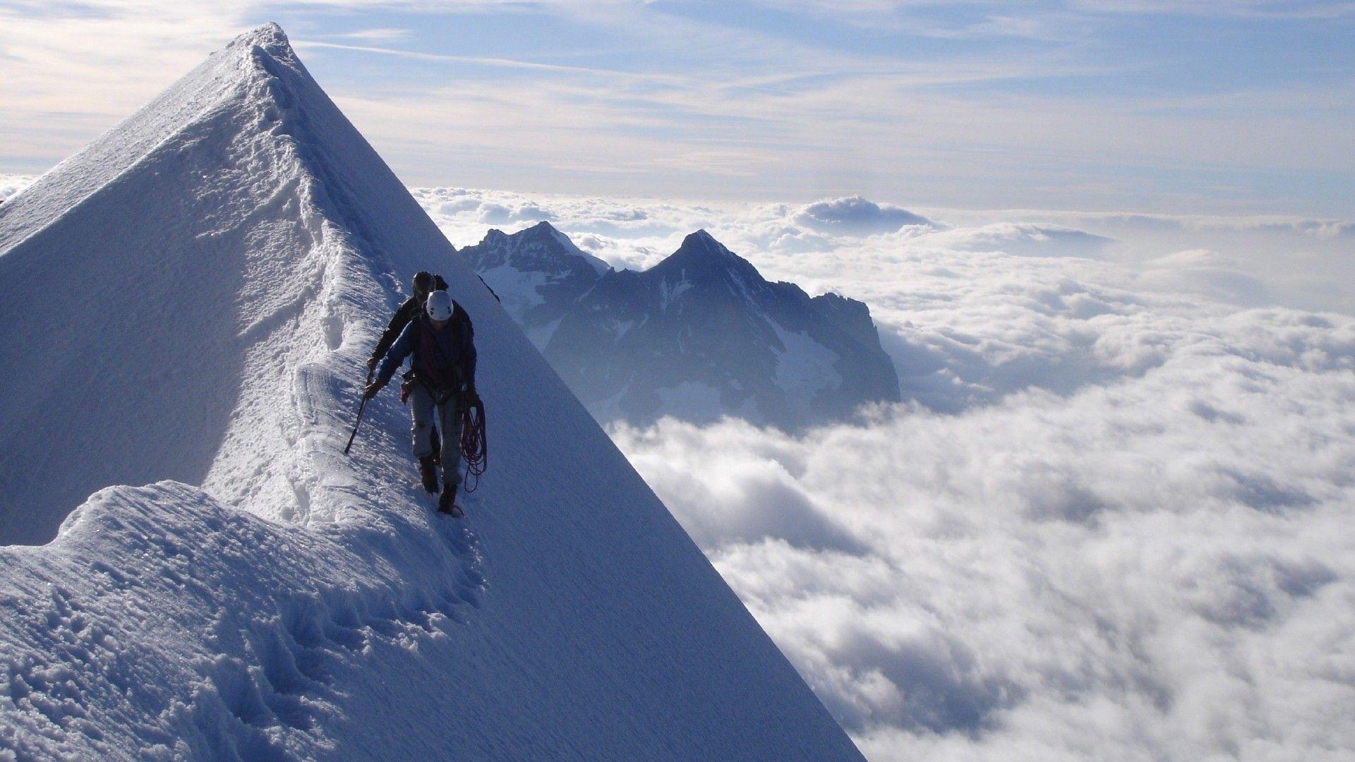 Eisklettern, Bergsteiger, Berggrat, Einsamkeit, Unbekannter Berg, 1920x1080 Full HD Desktop