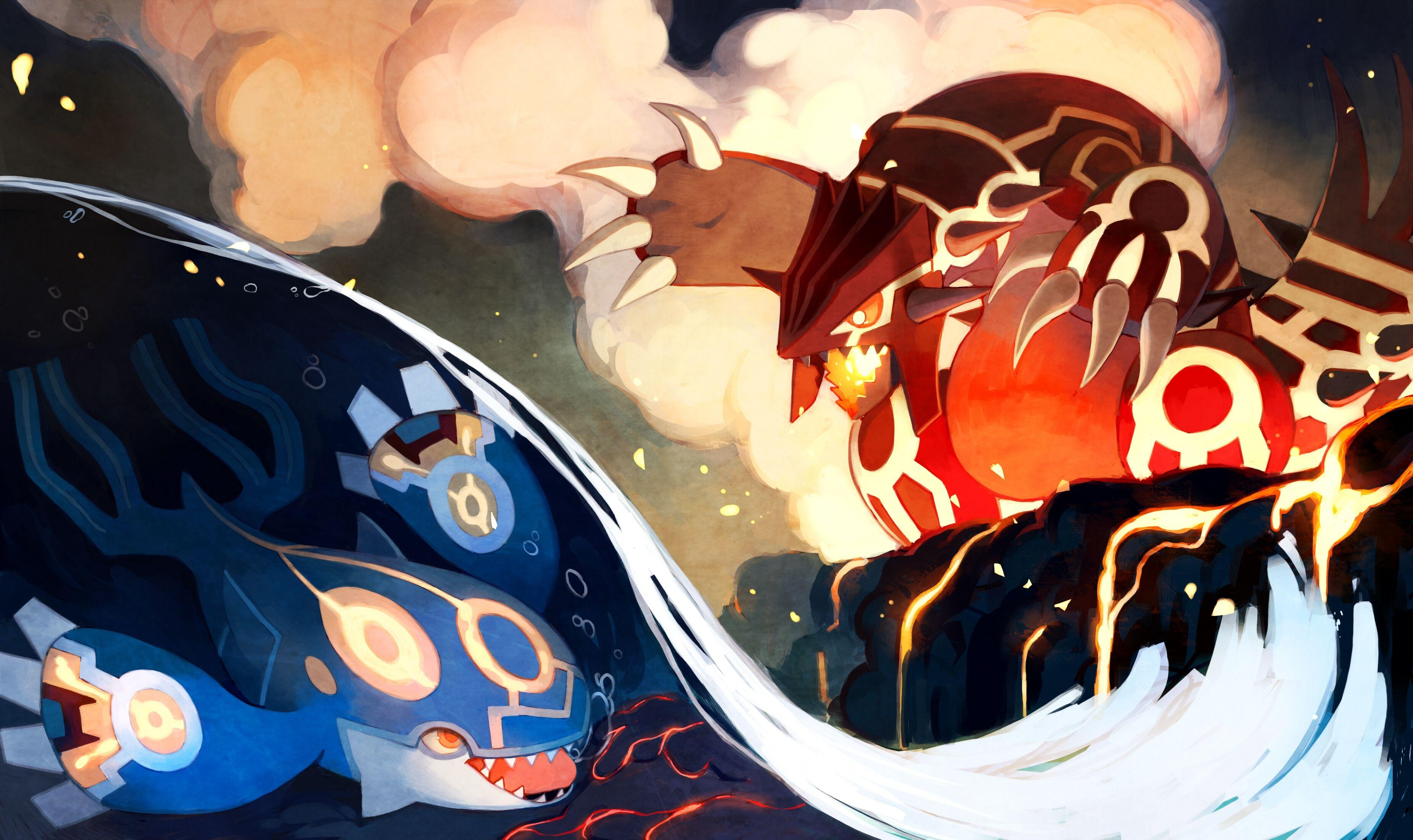 Kyogre, Groudon, Anime, Pokémon, Kampf, 3700x2200 HD Desktop