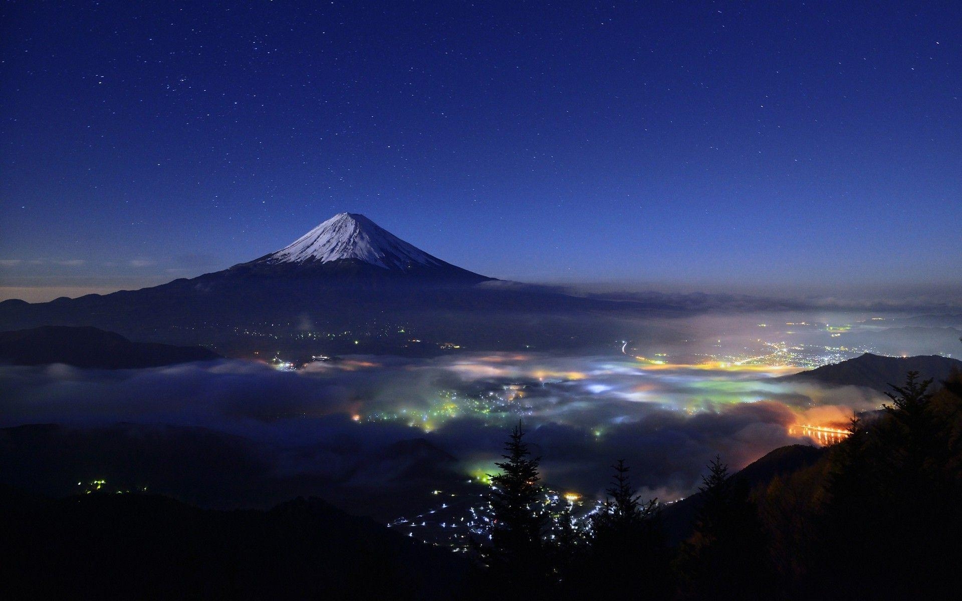 Nacht, Berg Fuji, Vulkan, Japan, Bild, 1920x1200 HD Desktop