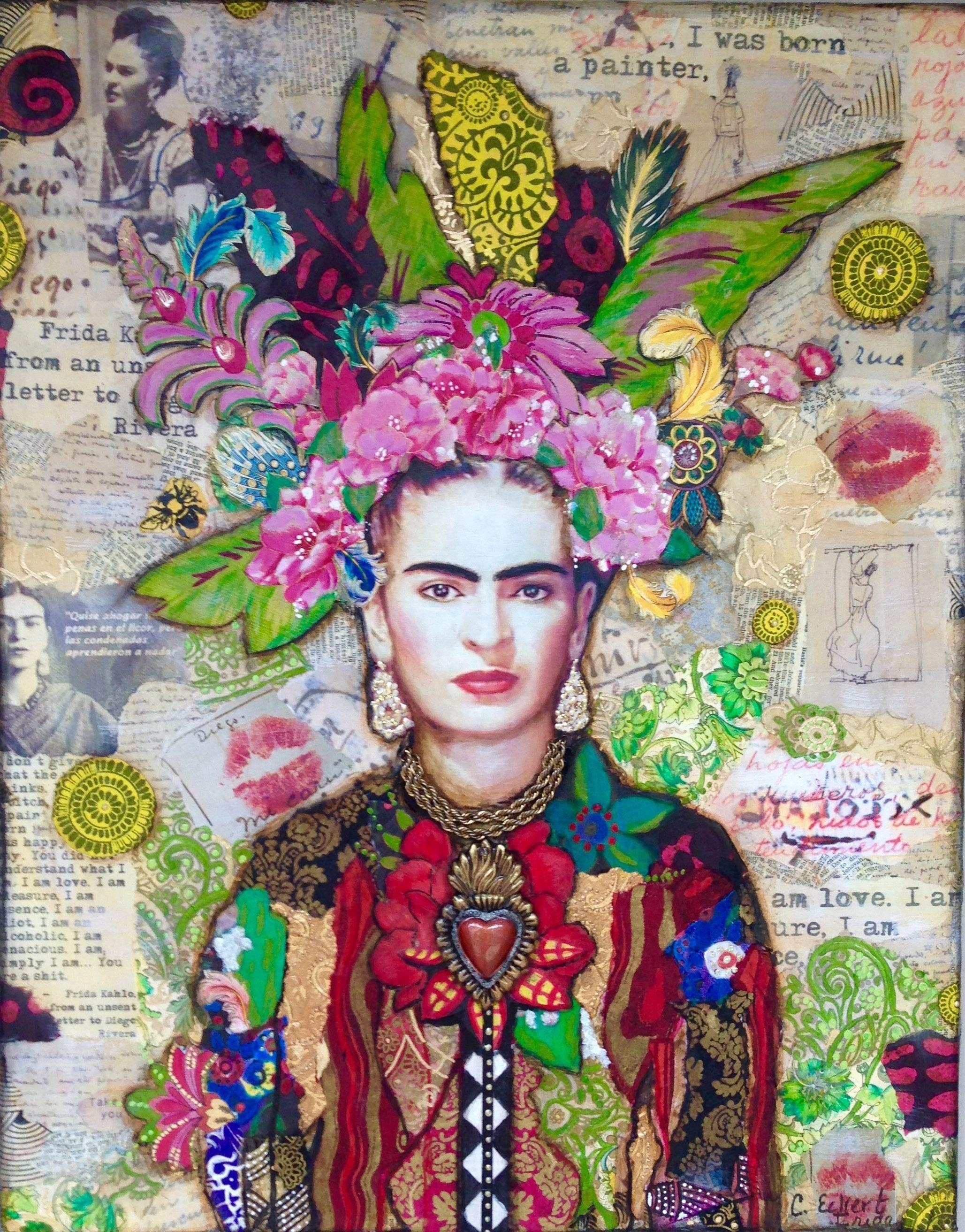 Frida Kahlo, Collage, Kunst, Gemälde, Carrie Eckert, 2060x2630 HD Handy