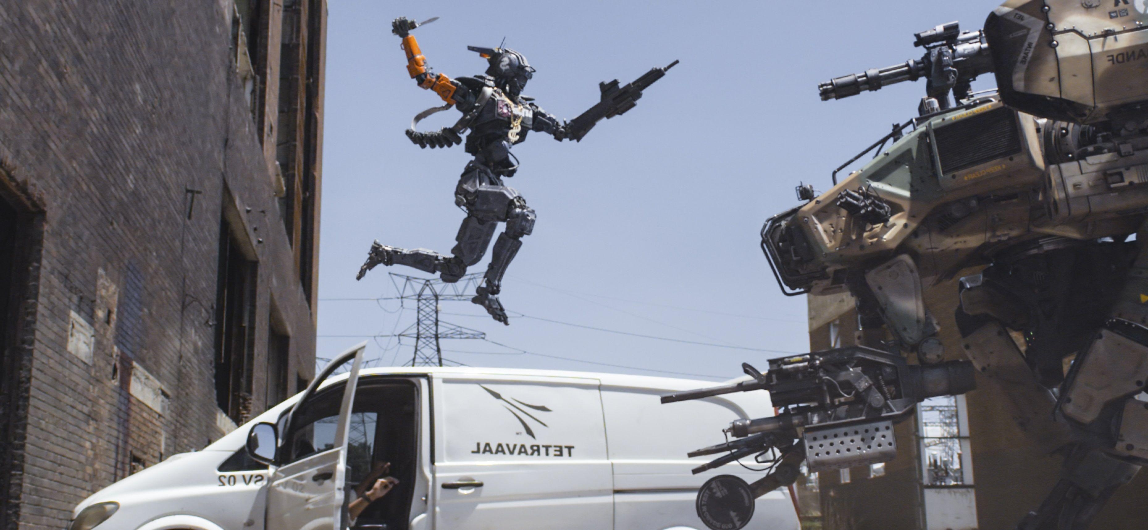 Chappie Film, Roboter, Bild, futuristisch, Sci-Fi, 3720x1720 Dual Screen Desktop