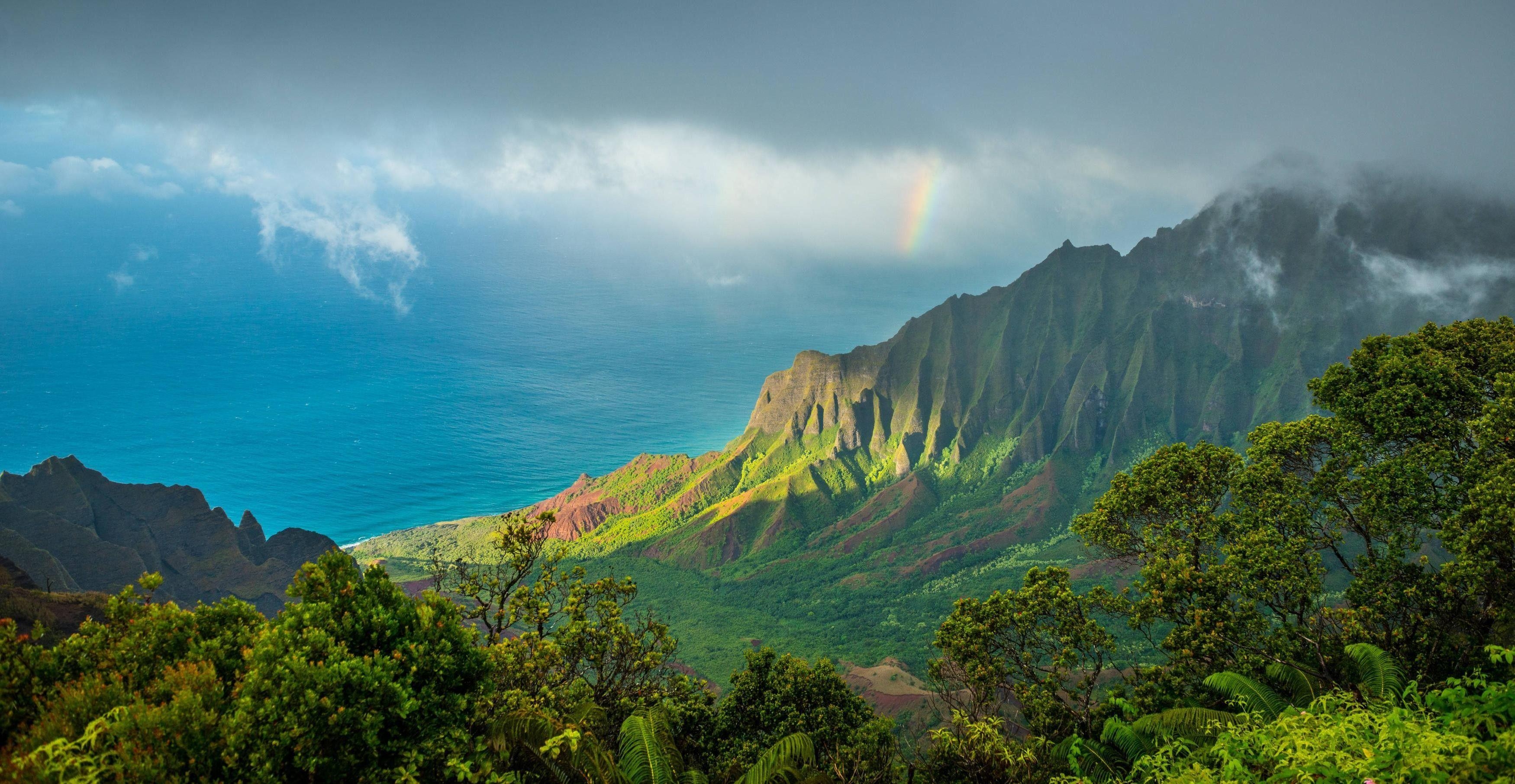 Kauai, Berge, Wolken, Kalalau Trail, Natur, 3500x1820 HD Desktop